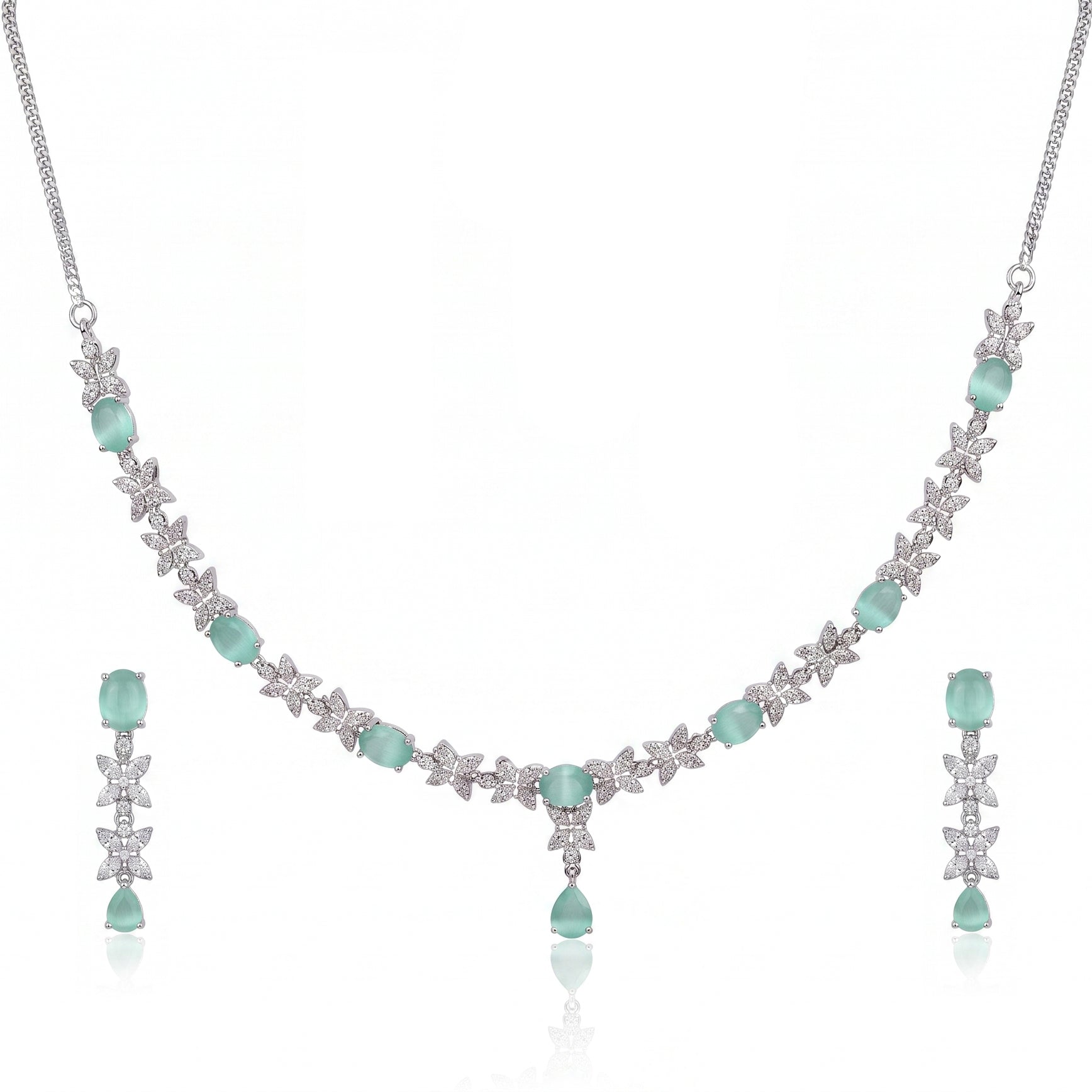 Celestia Mint – Premium Women’s Necklace & Earrings Set in Silver-Tone Finish