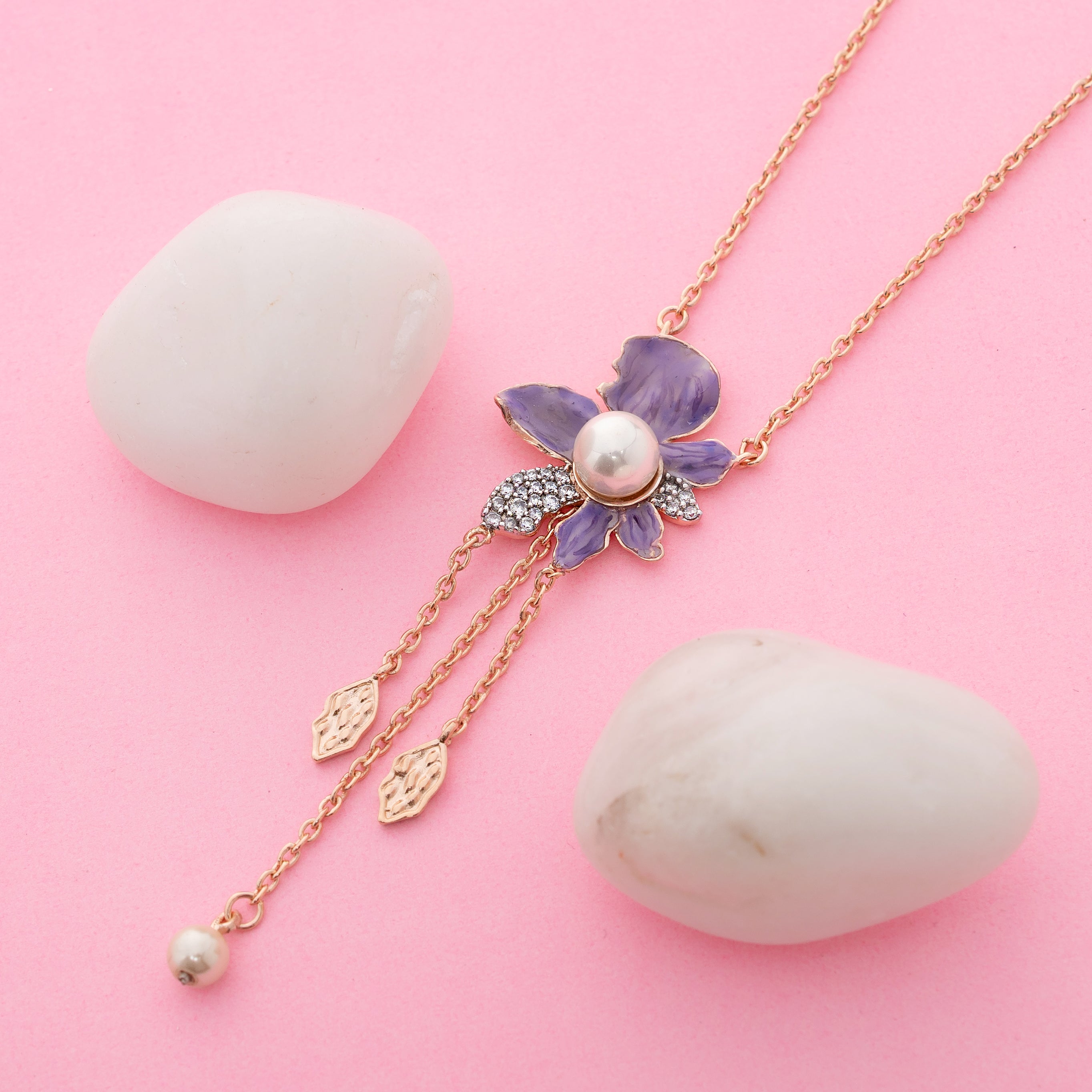 Ethereal Bloom Drop – Premium  Floral Pendant Necklace in Rose Gold Finish