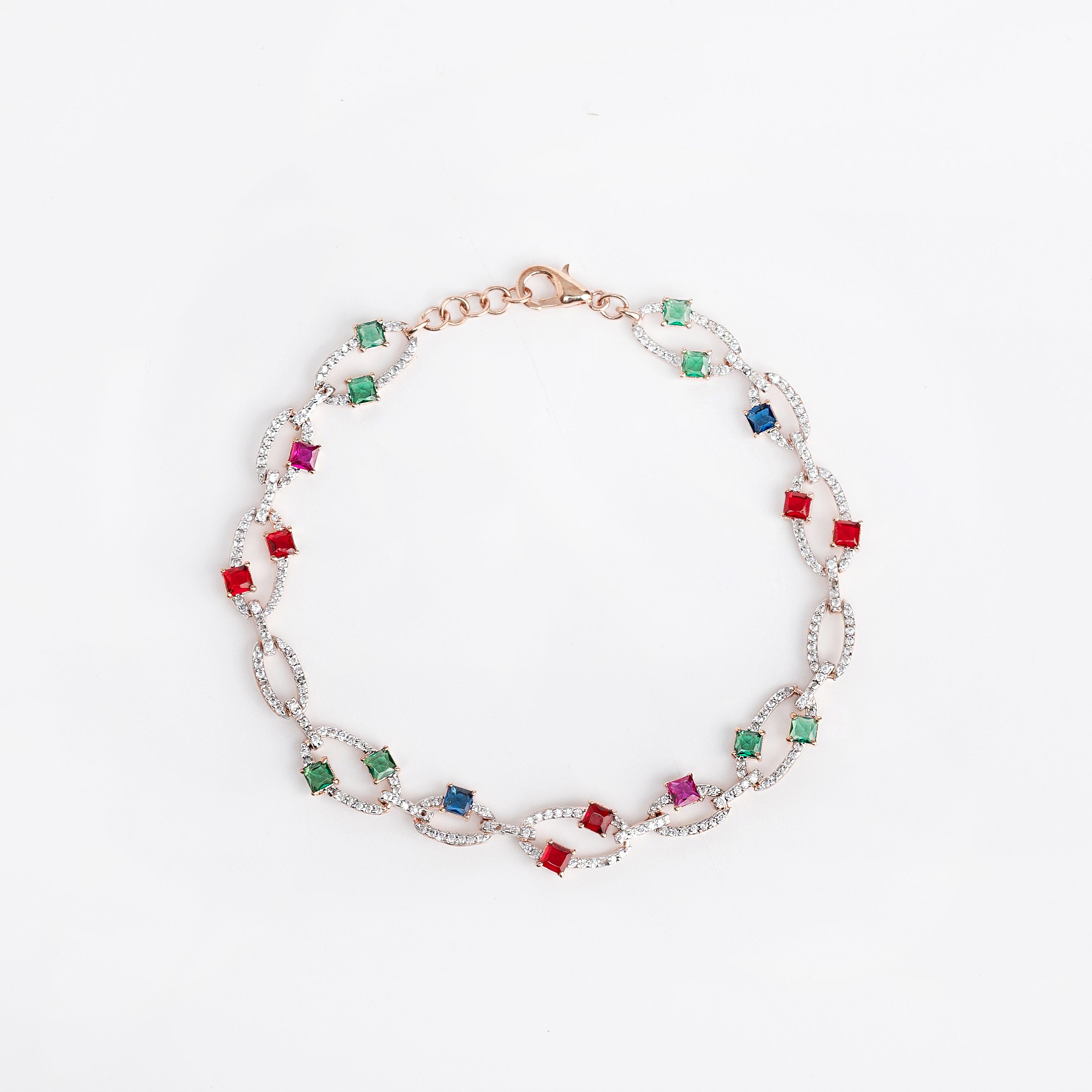 Prism Royale – Premium Multi-Stone Link Bracelet in Rose Gold