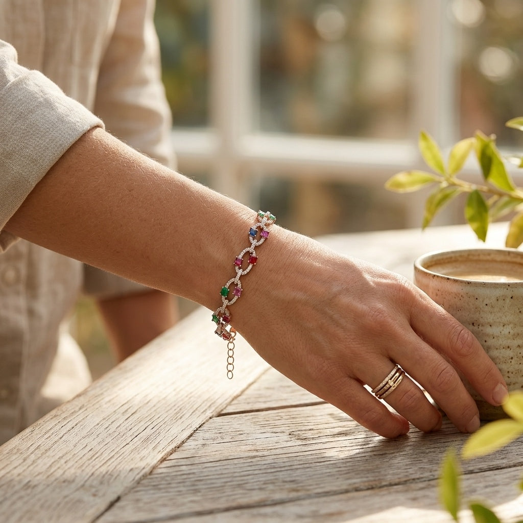 Prism Royale – Premium Multi-Stone Link Bracelet in Rose Gold