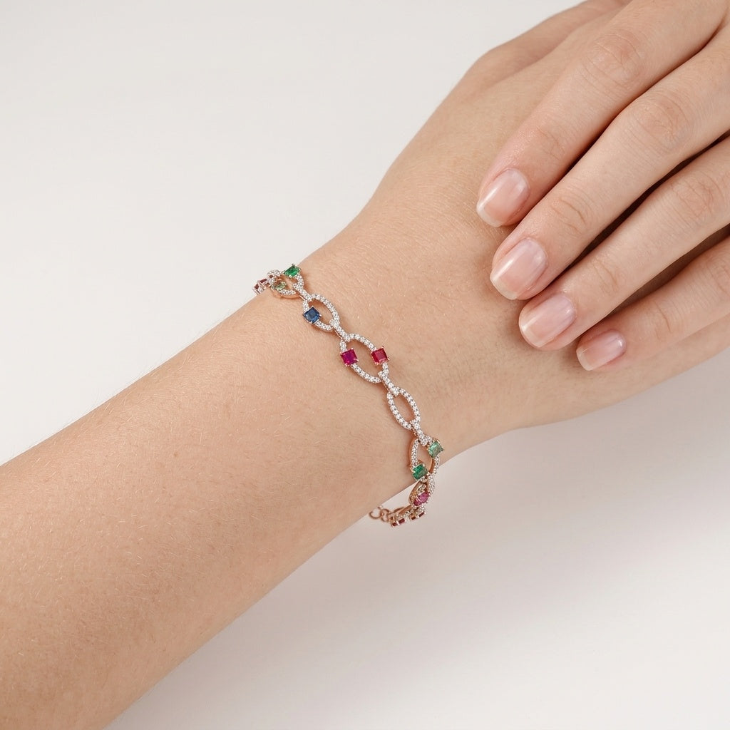 Prism Royale – Premium Multi-Stone Link Bracelet in Rose Gold