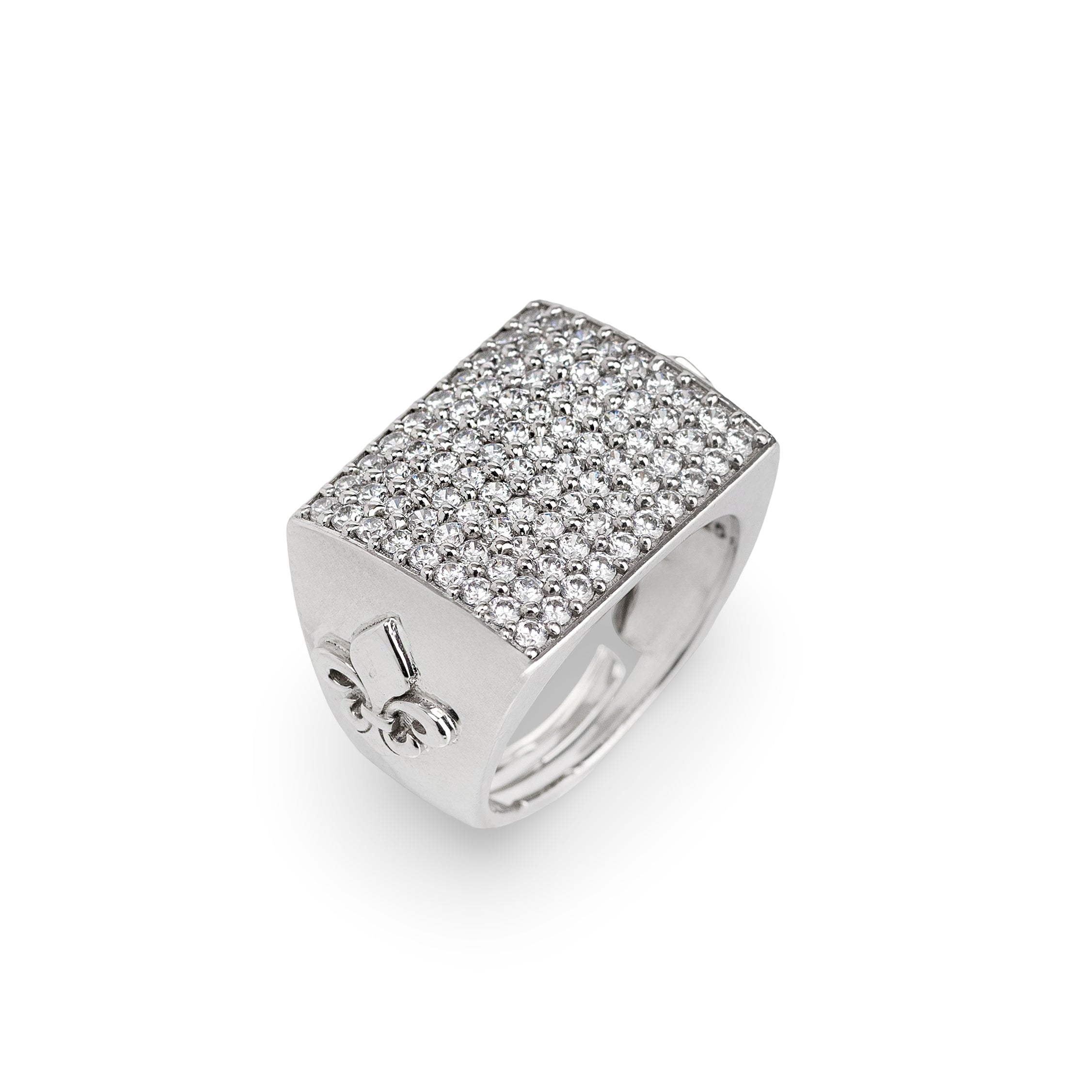 Crown Iced Block – Premium Pavé Signet Ring in Silver Finish
