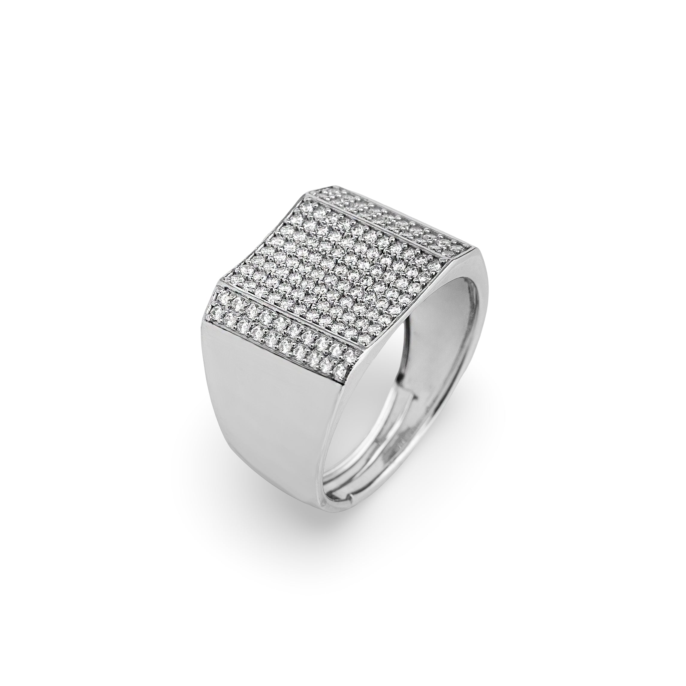 Apex Iced Signet – Premium Pavé Statement Ring in Silver Finish