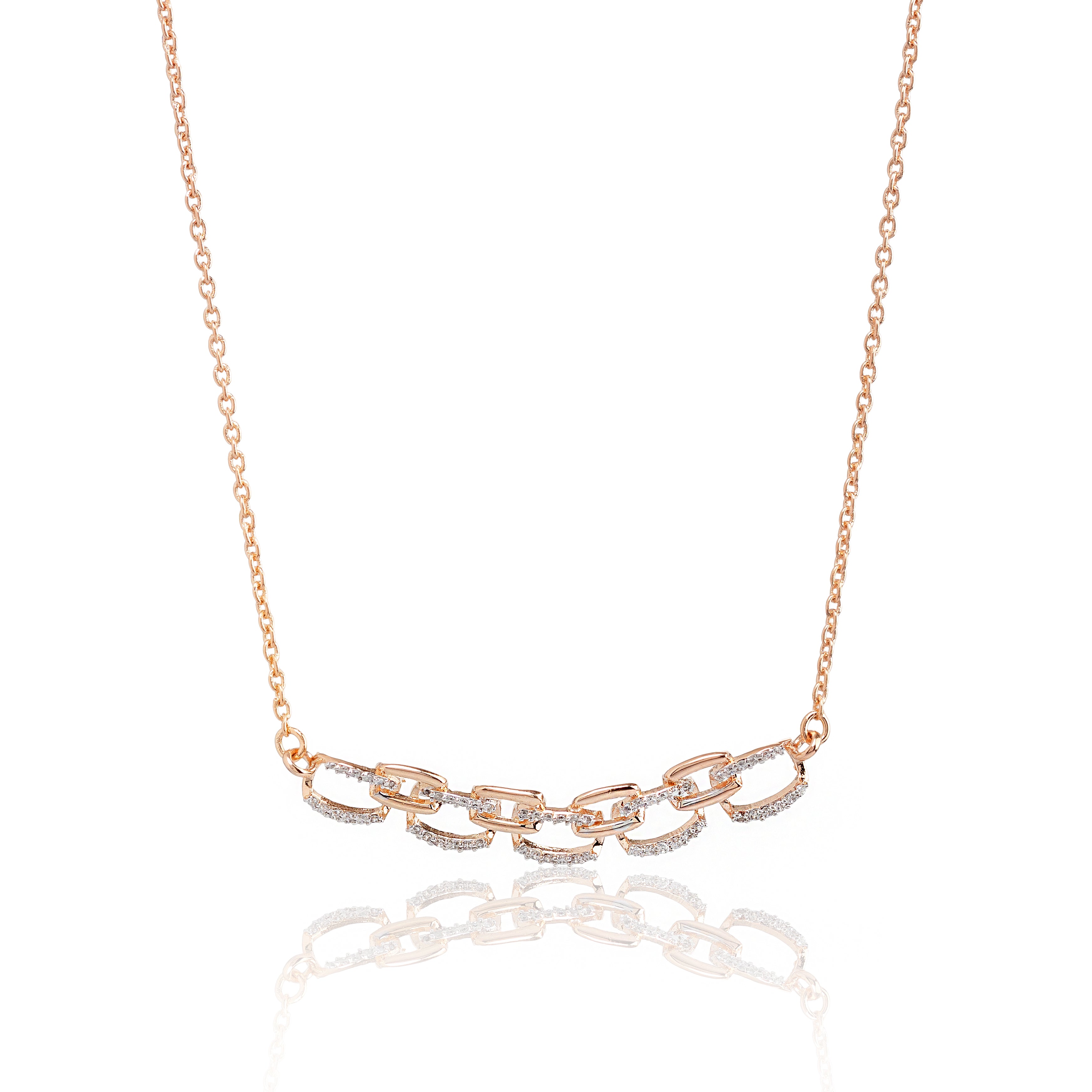 Luxe Link Arc – Premium Chain Necklace in Rose Gold Pavé Finish