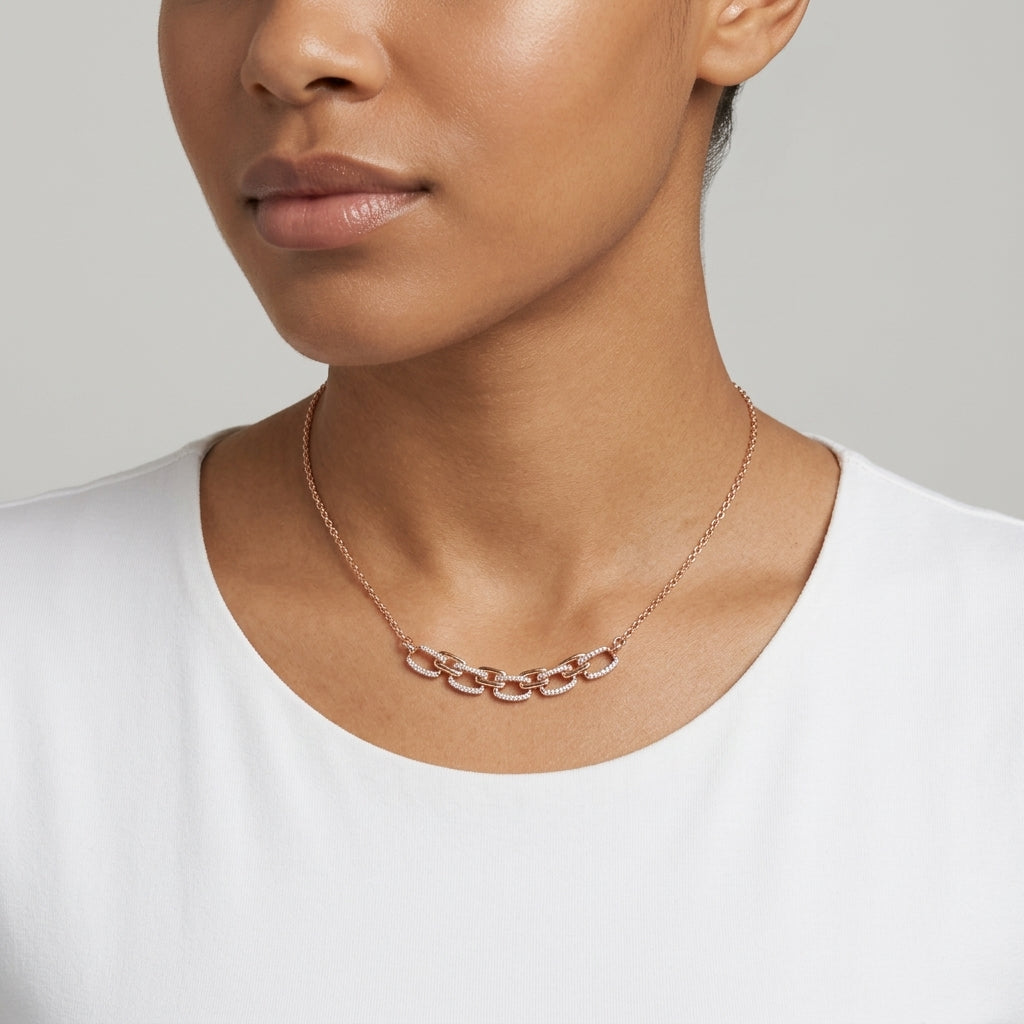 Luxe Link Arc – Premium Chain Necklace in Rose Gold Pavé Finish