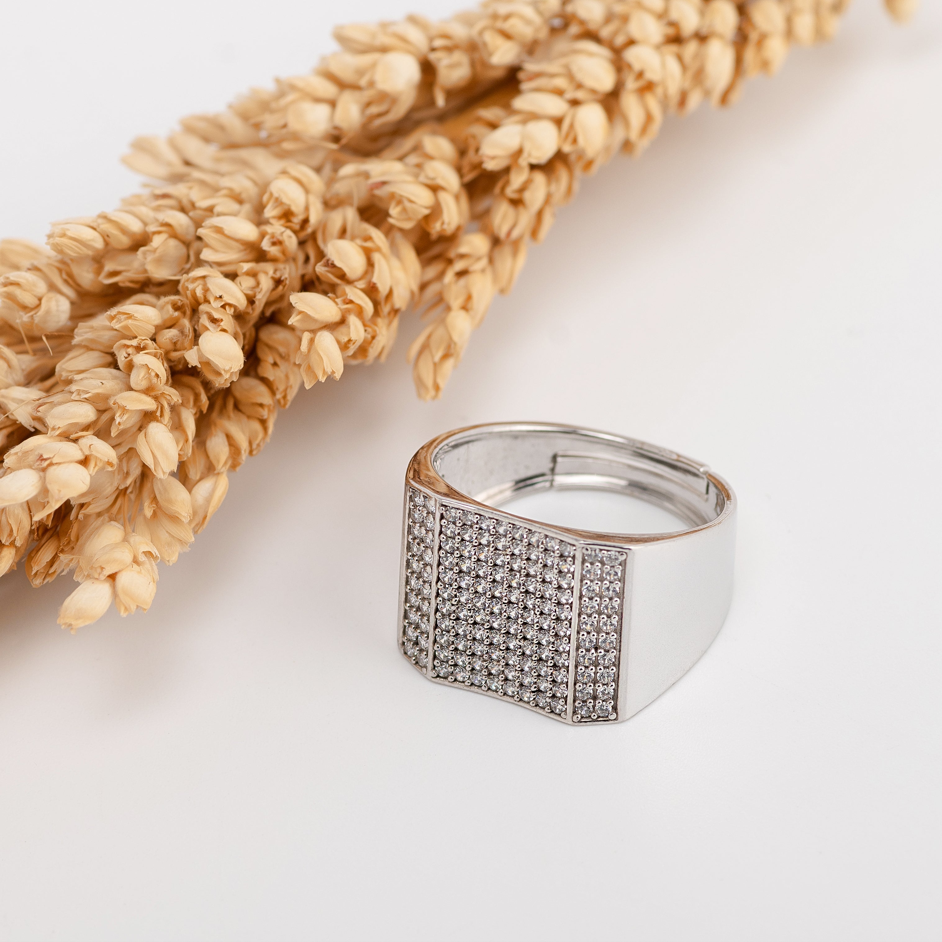 Apex Iced Signet – Premium Pavé Statement Ring in Silver Finish