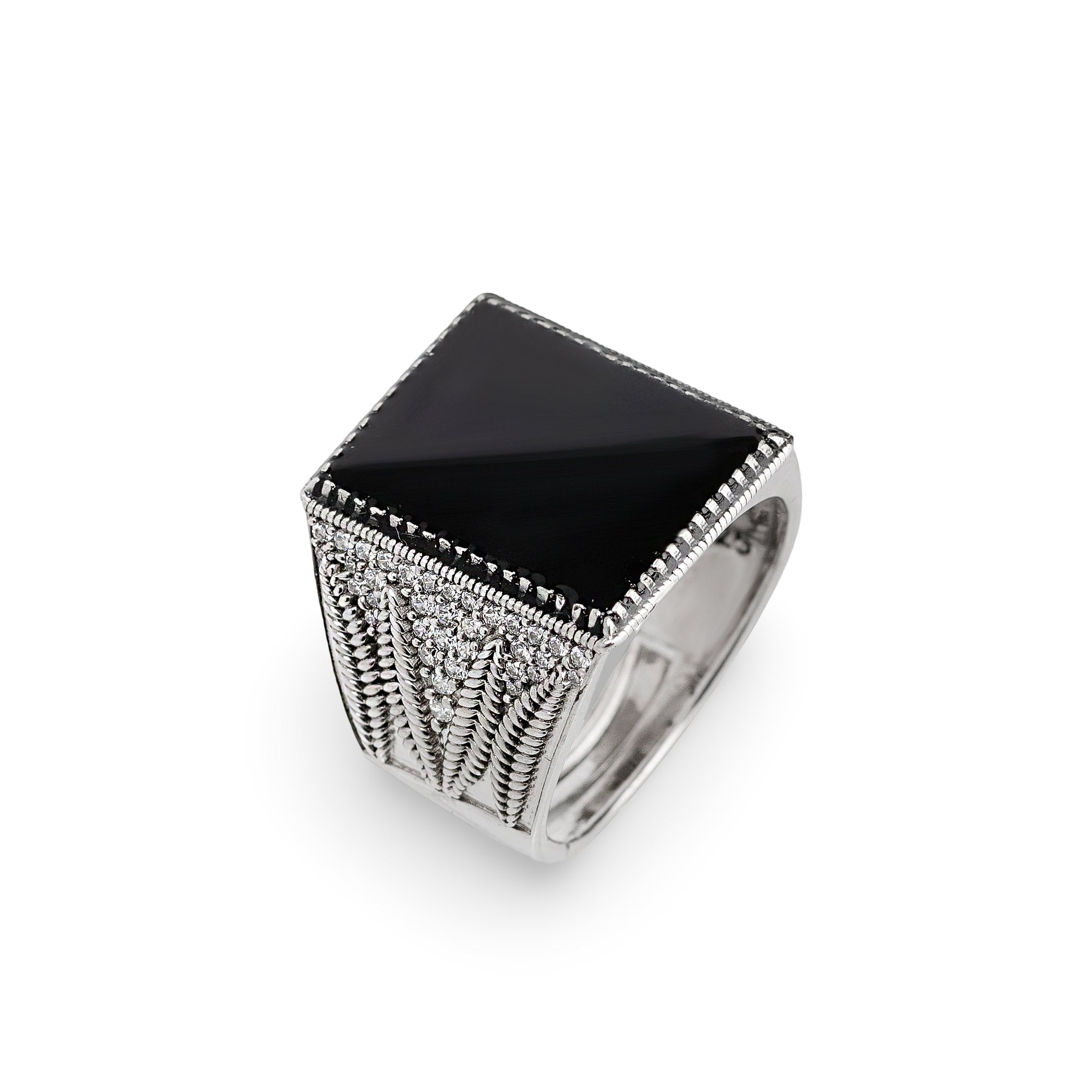 Obsidian Crown Ring – Premium Signet Ring in Silver & Black Stone