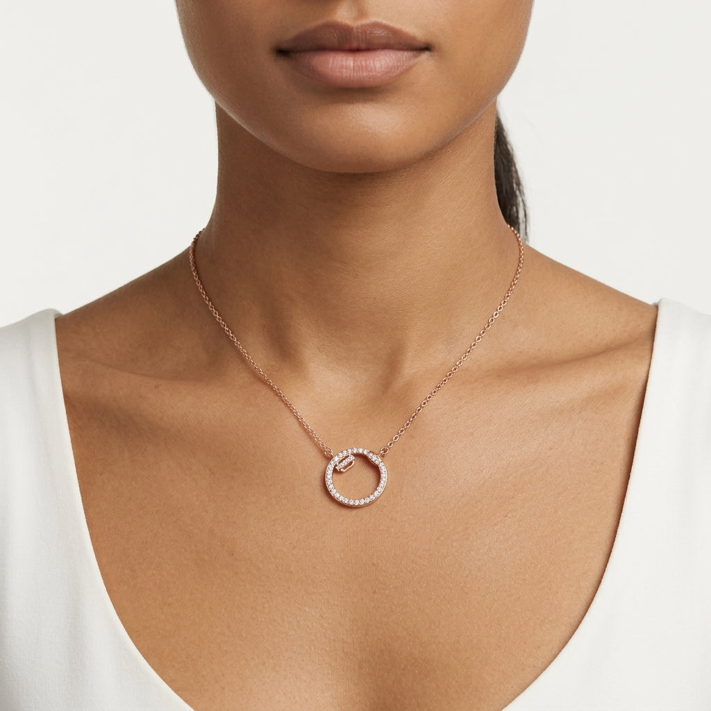 Luxe Orbit Pendant – Premium Circular Necklace in Rose Gold Finish