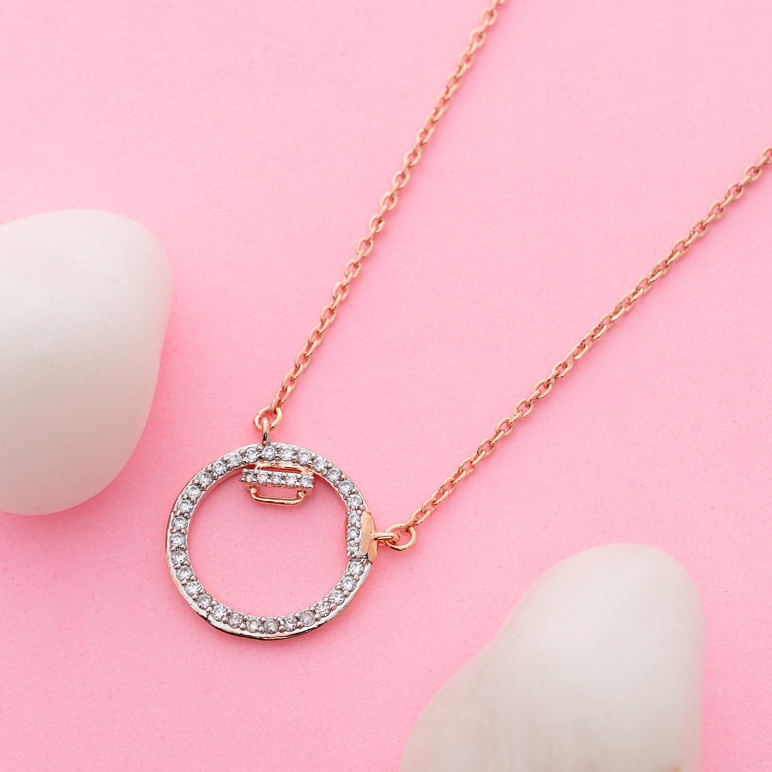 Luxe Orbit Pendant – Premium Circular Necklace in Rose Gold Finish