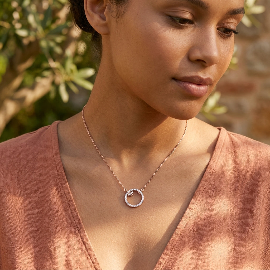 Luxe Orbit Pendant – Premium Circular Necklace in Rose Gold Finish