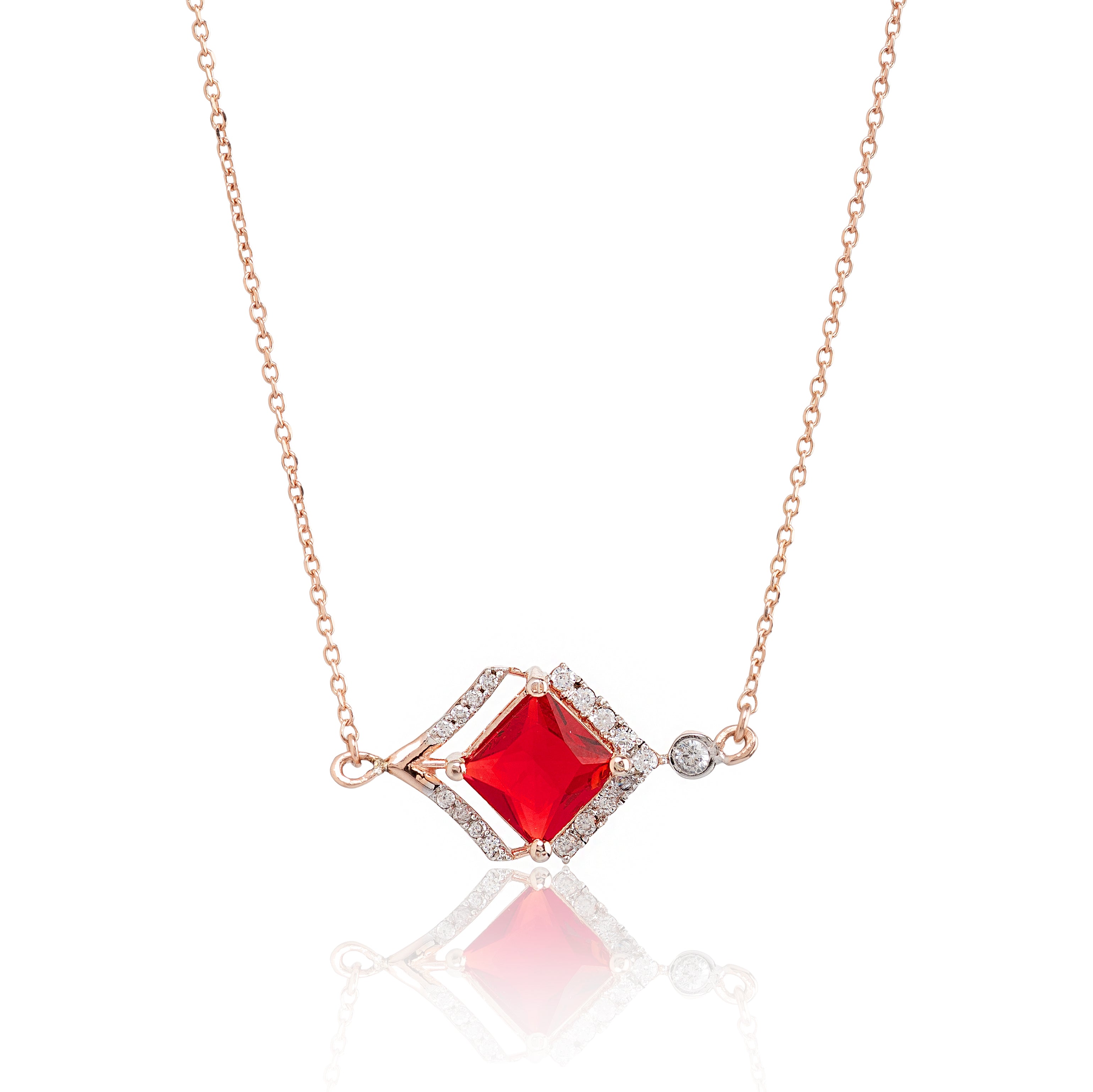 Crimson Apex Pendant – Premium Geometric Necklace in Rose Gold Finish