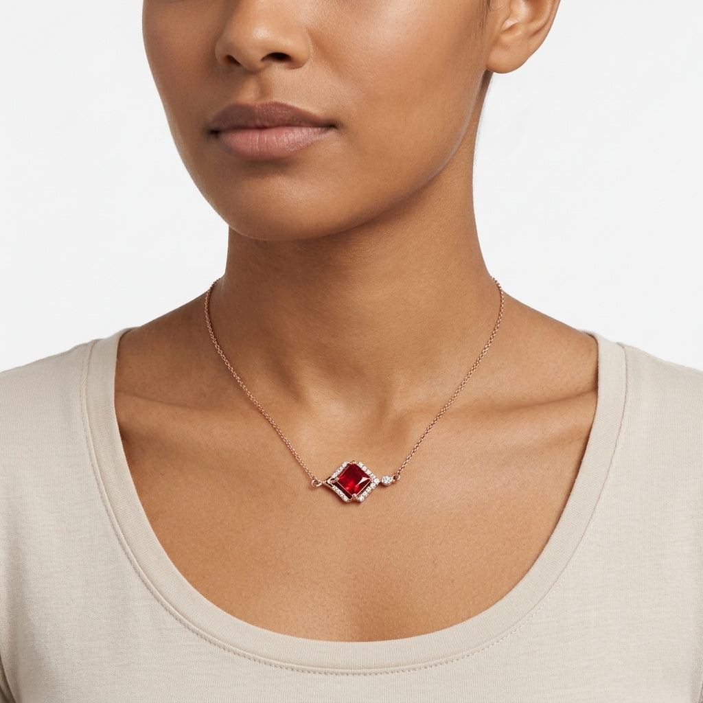 Crimson Apex Pendant – Premium Geometric Necklace in Rose Gold Finish