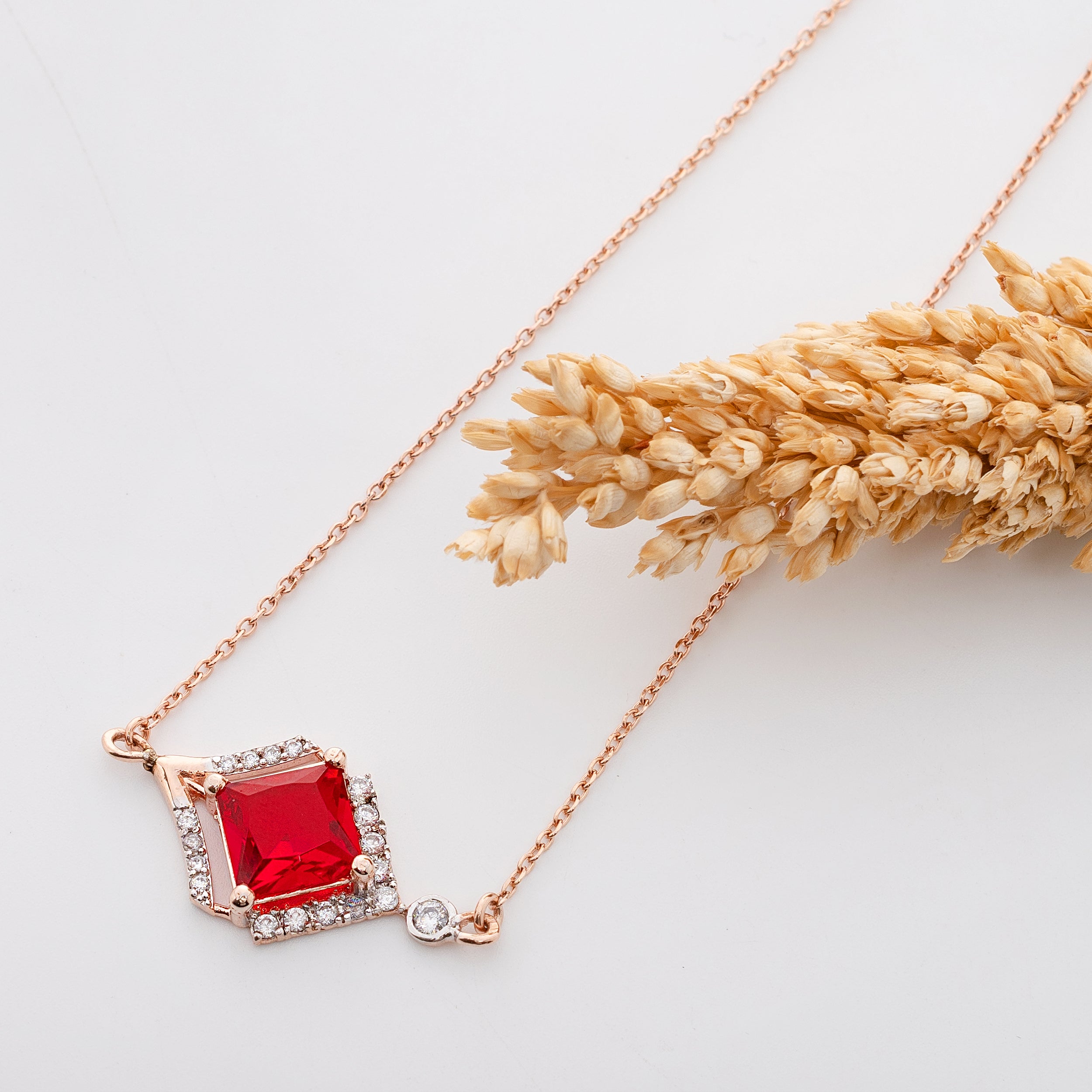 Crimson Apex Pendant – Premium Geometric Necklace in Rose Gold Finish