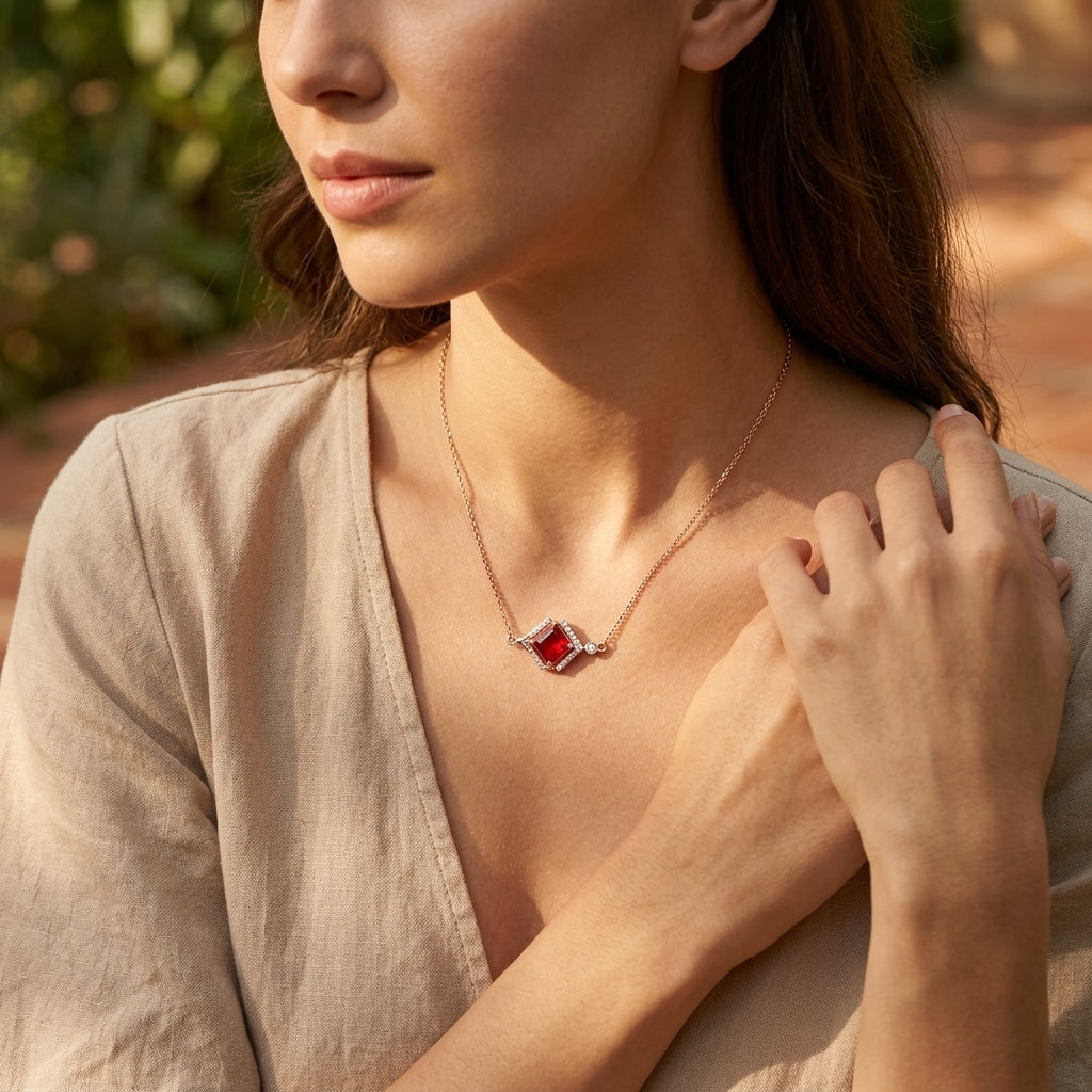 Crimson Apex Pendant – Premium Geometric Necklace in Rose Gold Finish
