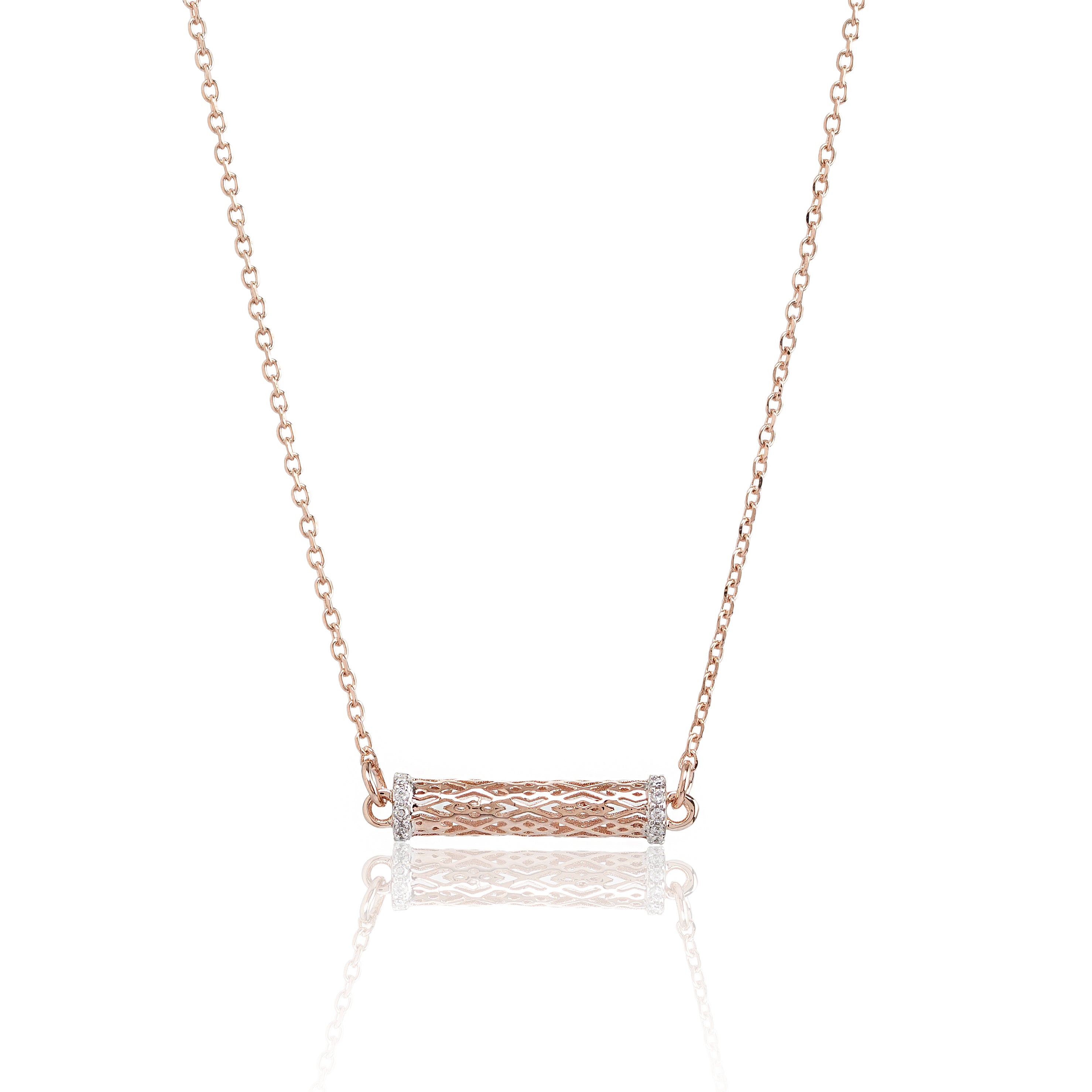 Aurex Tube Pendant – Premium Textured Bar Necklace in Rose Gold Finish