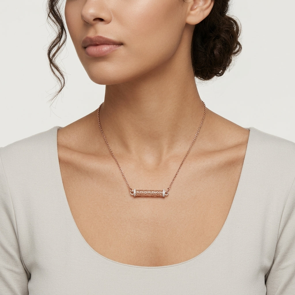 Aurex Tube Pendant – Premium Textured Bar Necklace in Rose Gold Finish