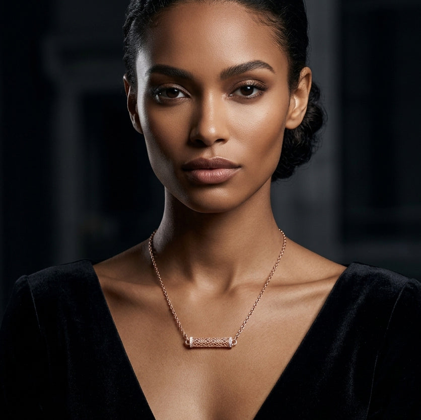 Aurex Tube Pendant – Premium Textured Bar Necklace in Rose Gold Finish