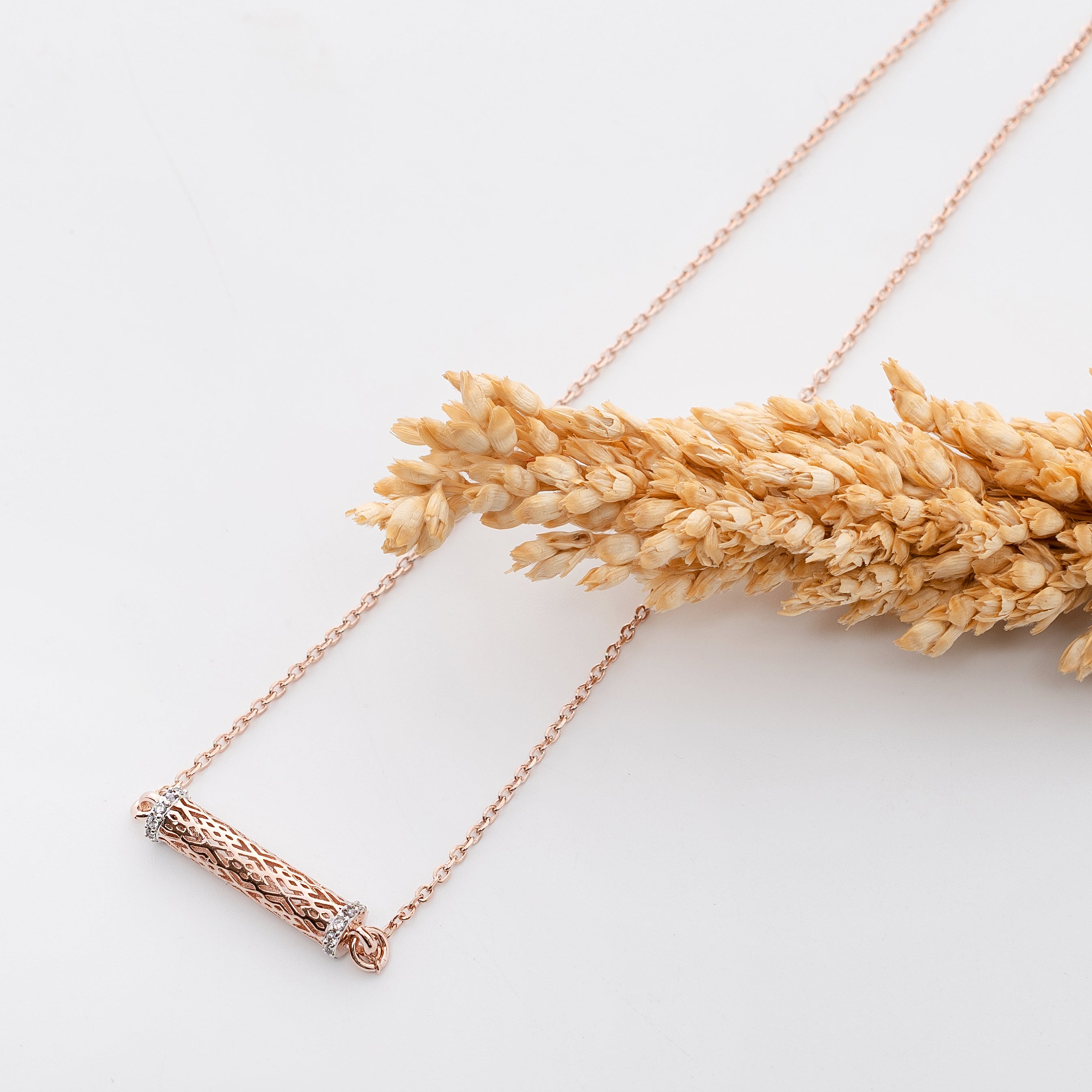 Aurex Tube Pendant – Premium Textured Bar Necklace in Rose Gold Finish