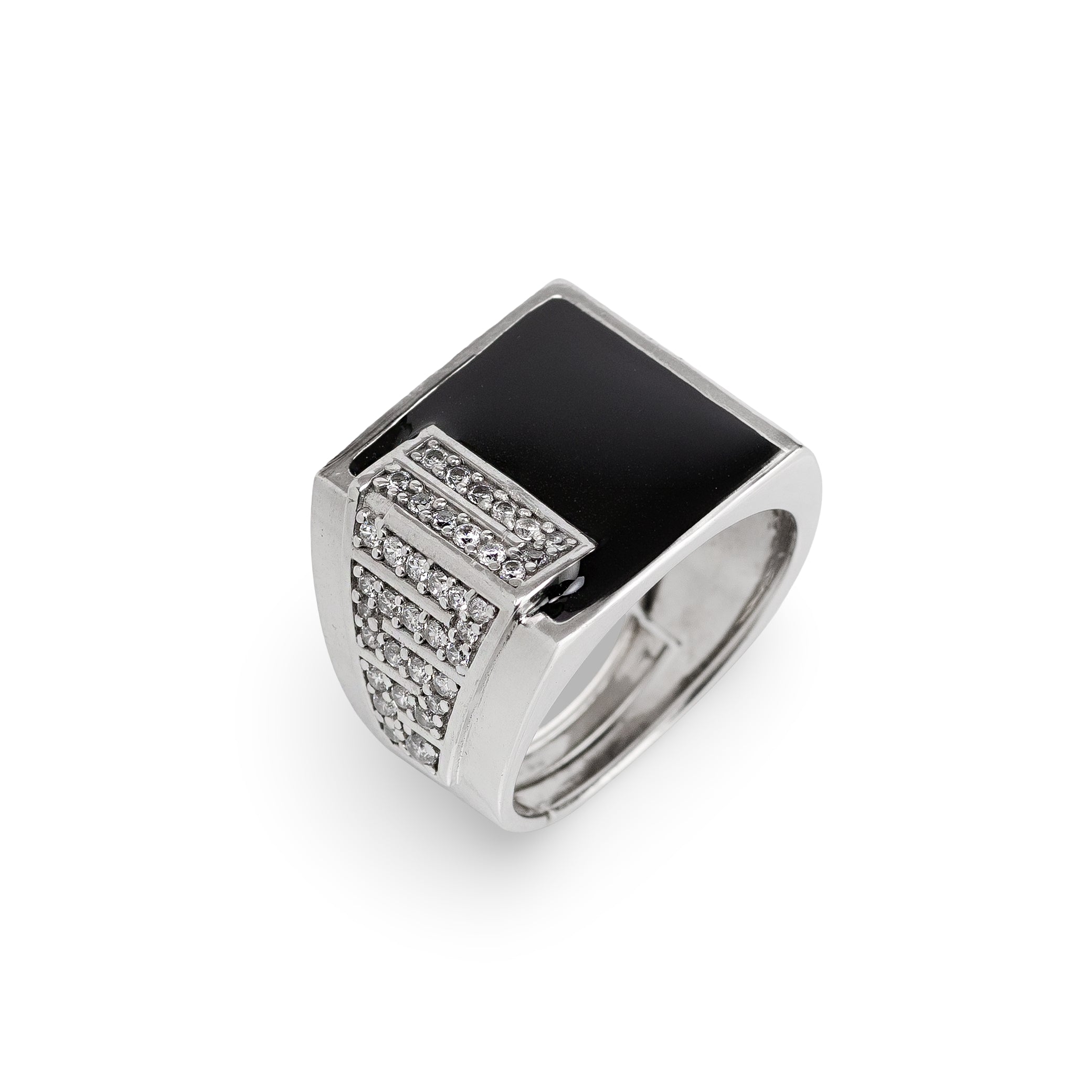 Midnight Vault Ring – Premium Signet Ring in Silver with Black Enamel