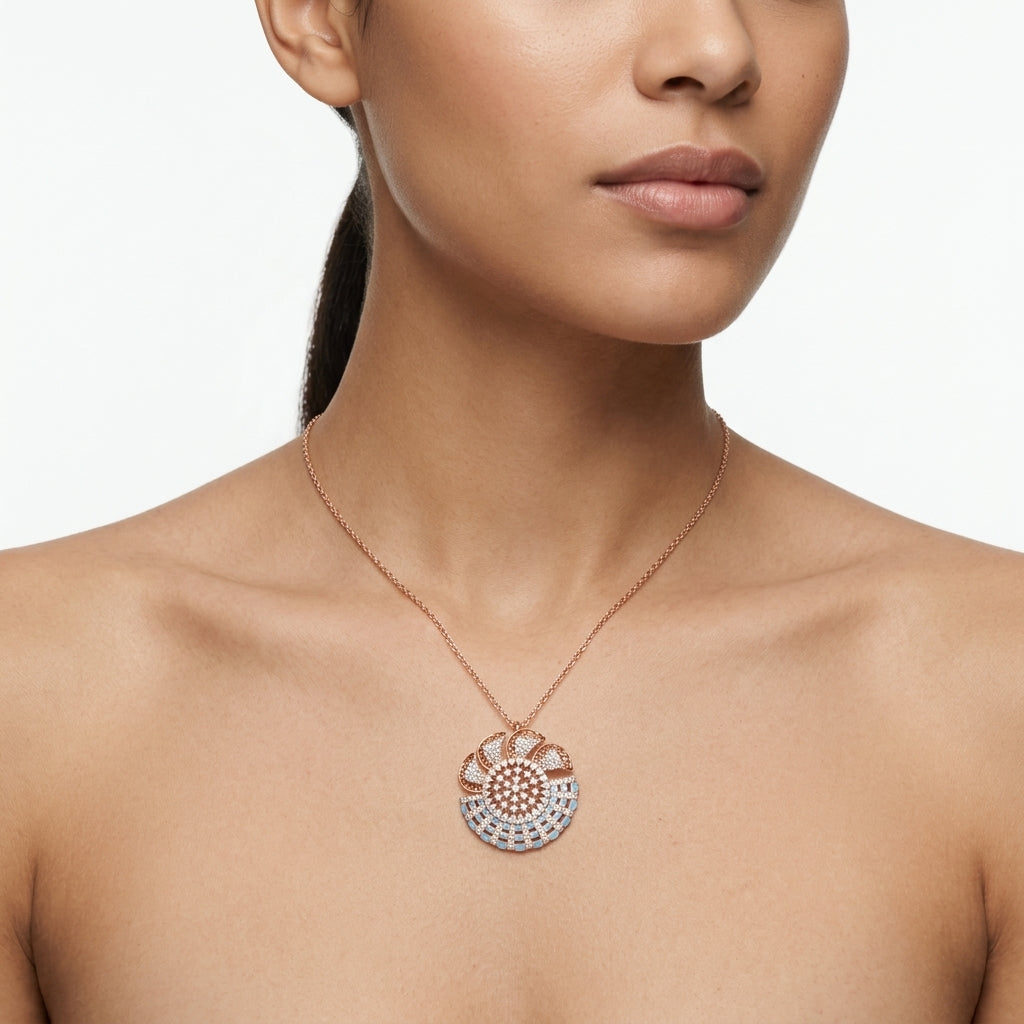 Celestia Bloom Pendant – Premium Designer Necklace in Rose Gold Finish