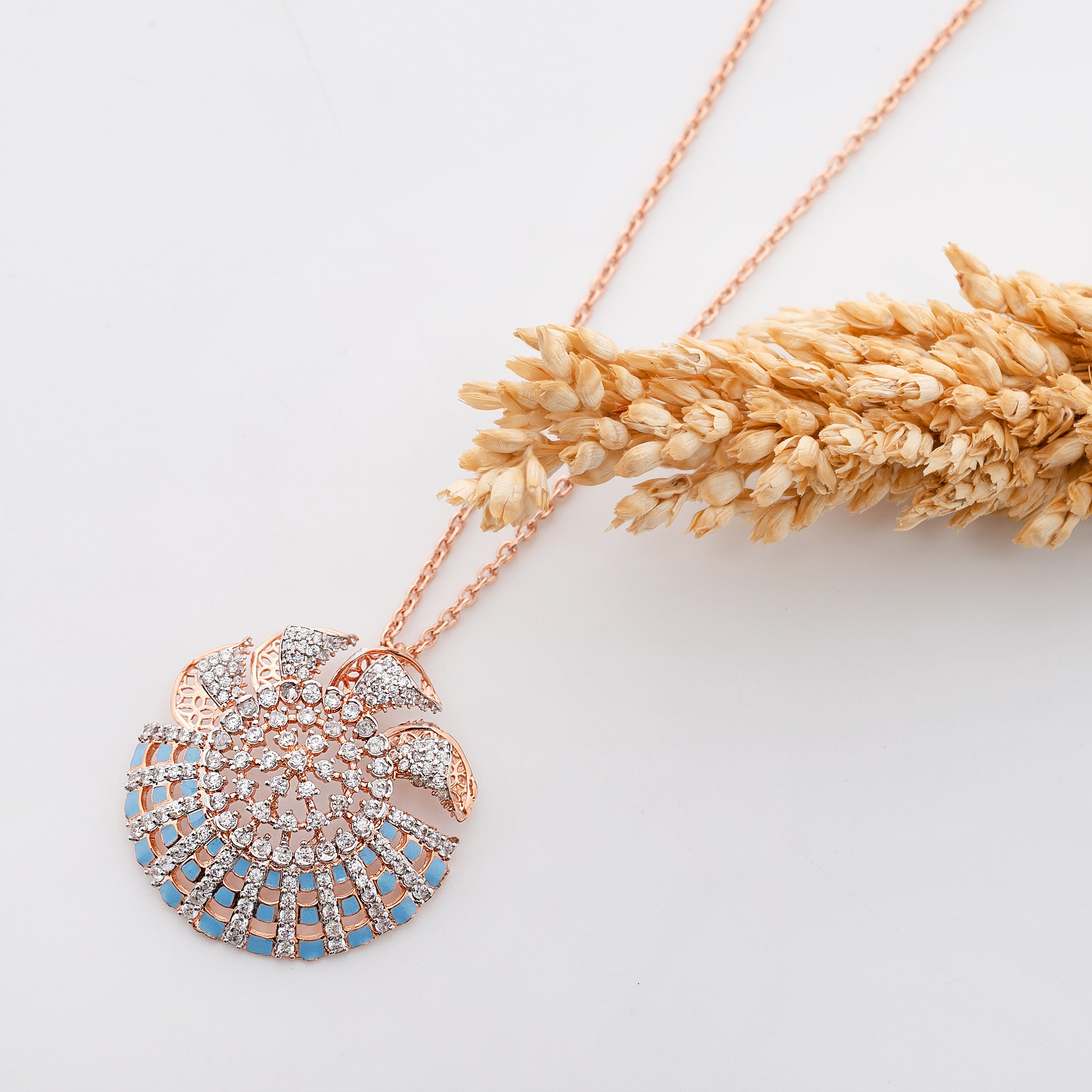 Celestia Bloom Pendant – Premium Designer Necklace in Rose Gold Finish