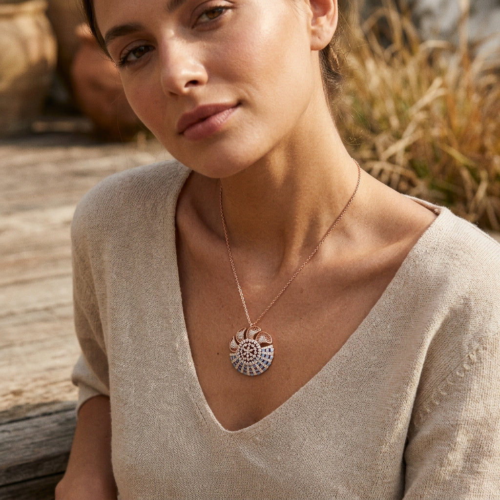Celestia Bloom Pendant – Premium Designer Necklace in Rose Gold Finish