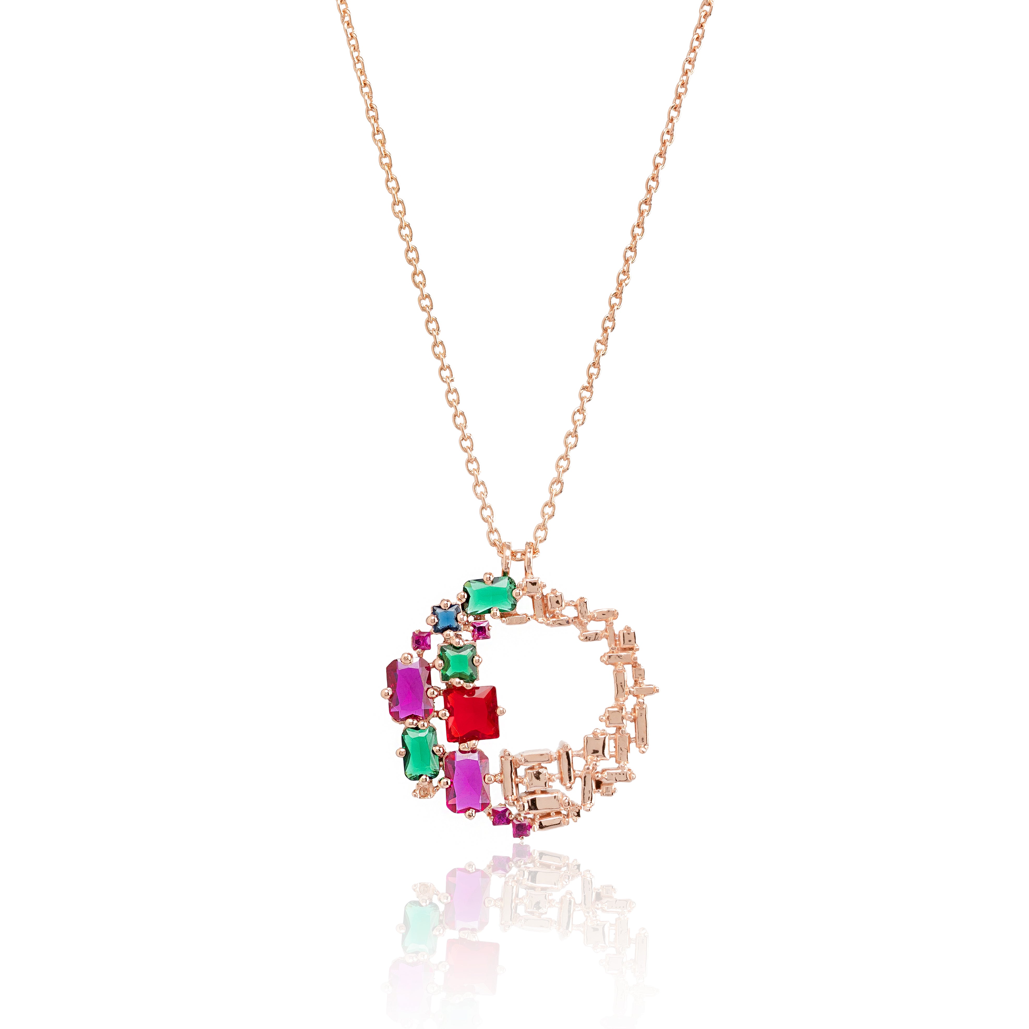 Prism Halo Pendant – Premium Statement Necklace in Rose Gold Finish