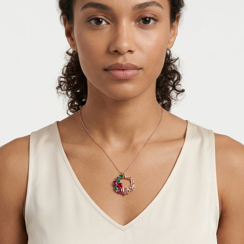 Prism Halo Pendant – Premium Statement Necklace in Rose Gold Finish