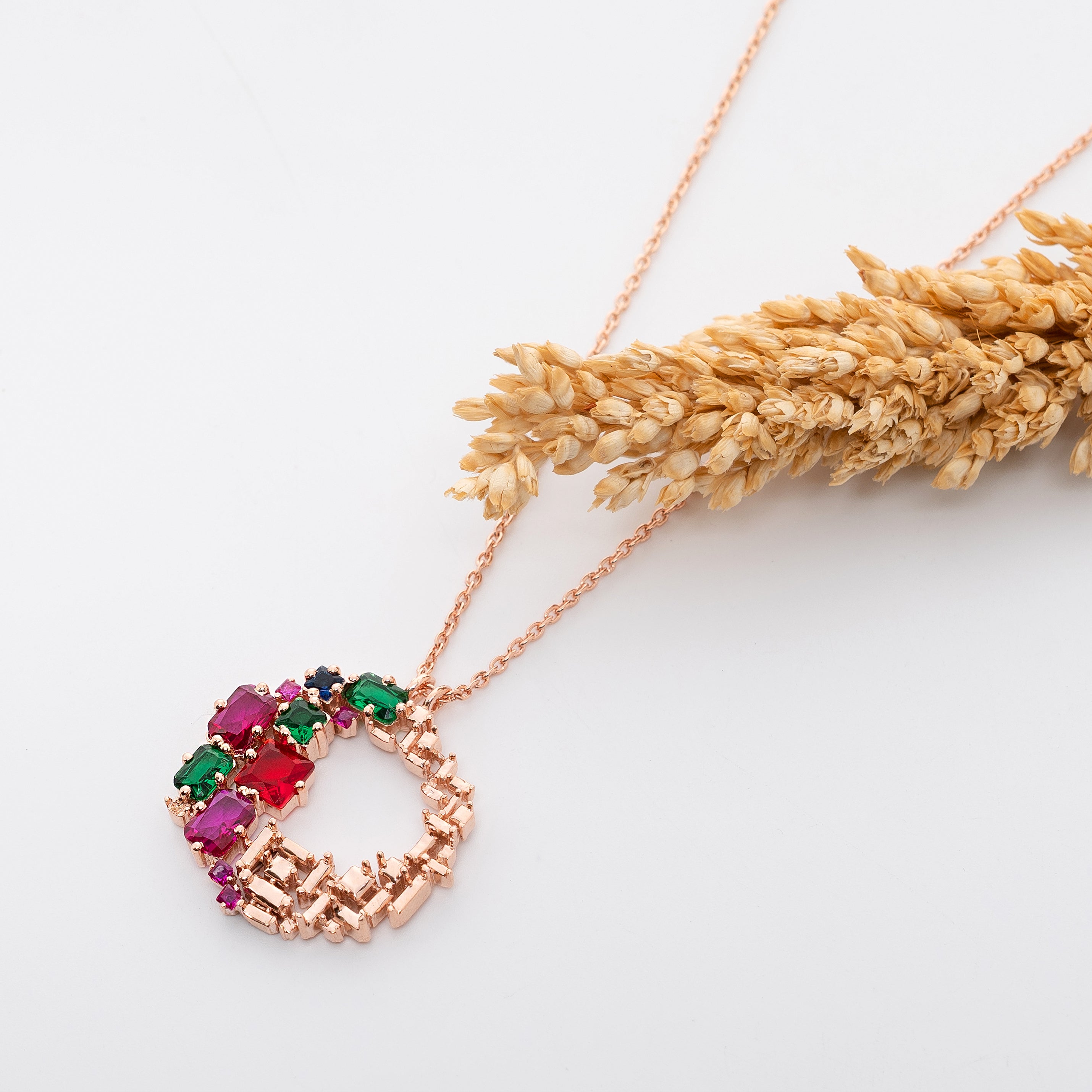 Prism Halo Pendant – Premium Statement Necklace in Rose Gold Finish