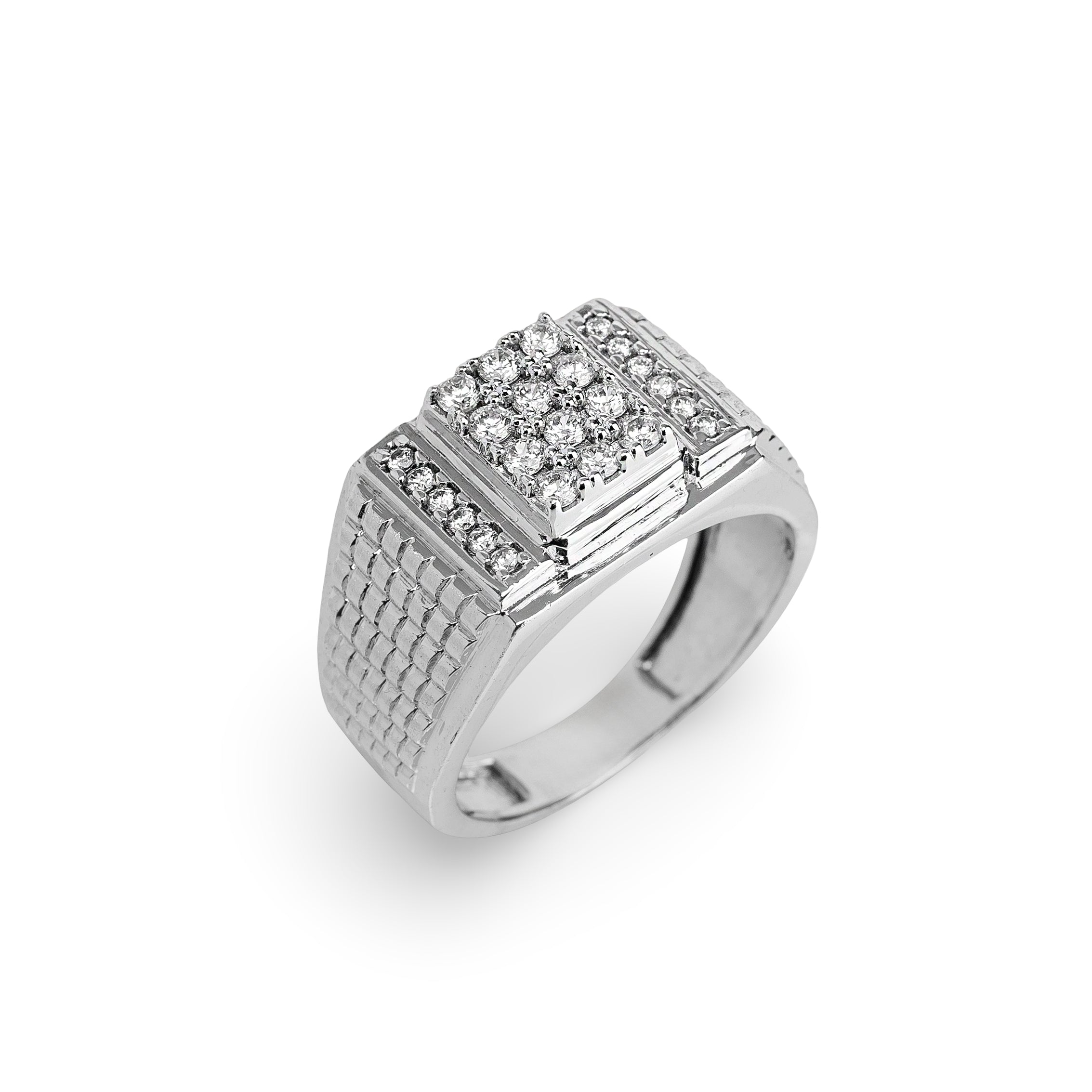 Imperial Grid Ring – Premium Pavé Statement Ring in Silver Finish