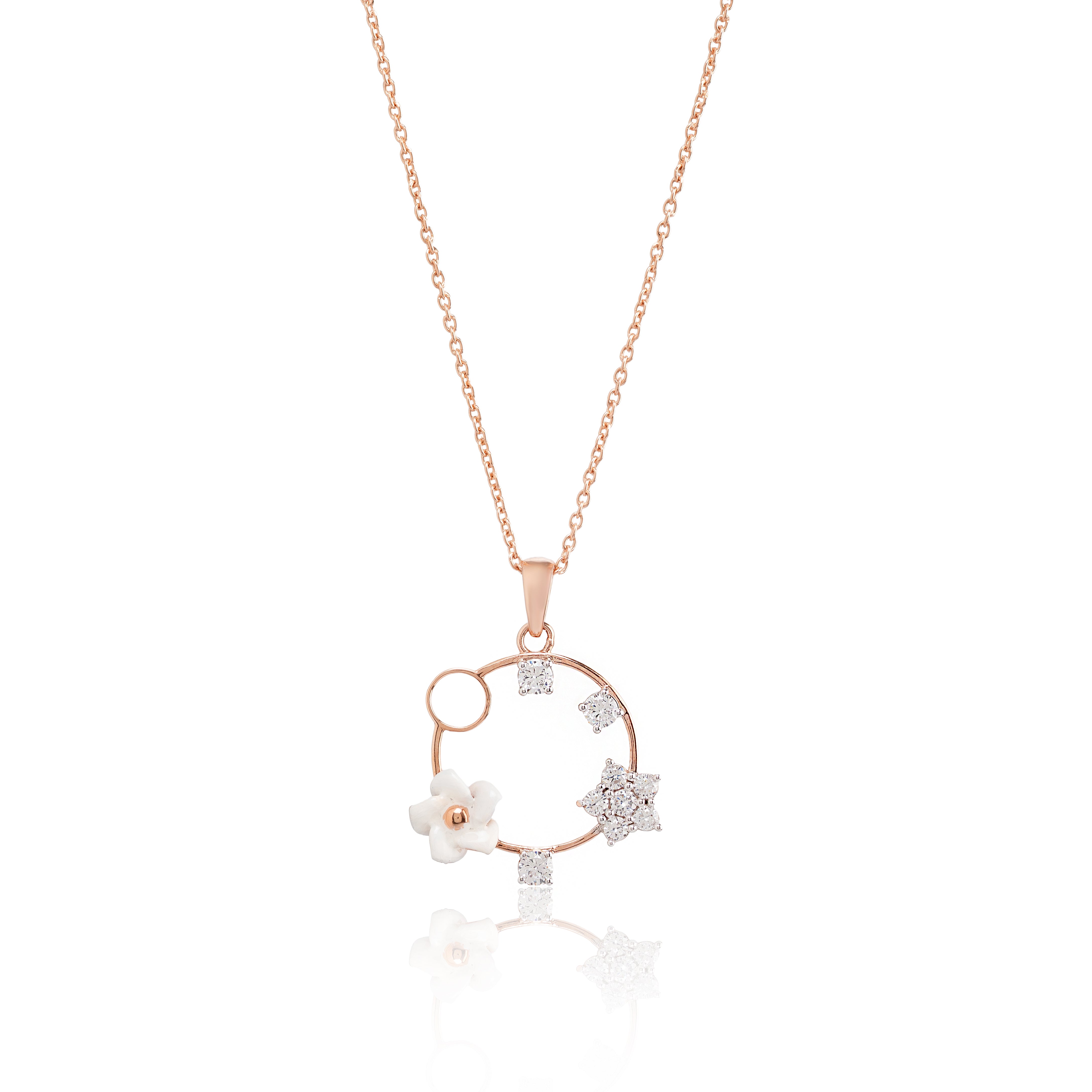 Luna Bloom Halo – Premium Floral Pendant Necklace in Rose Gold Finish
