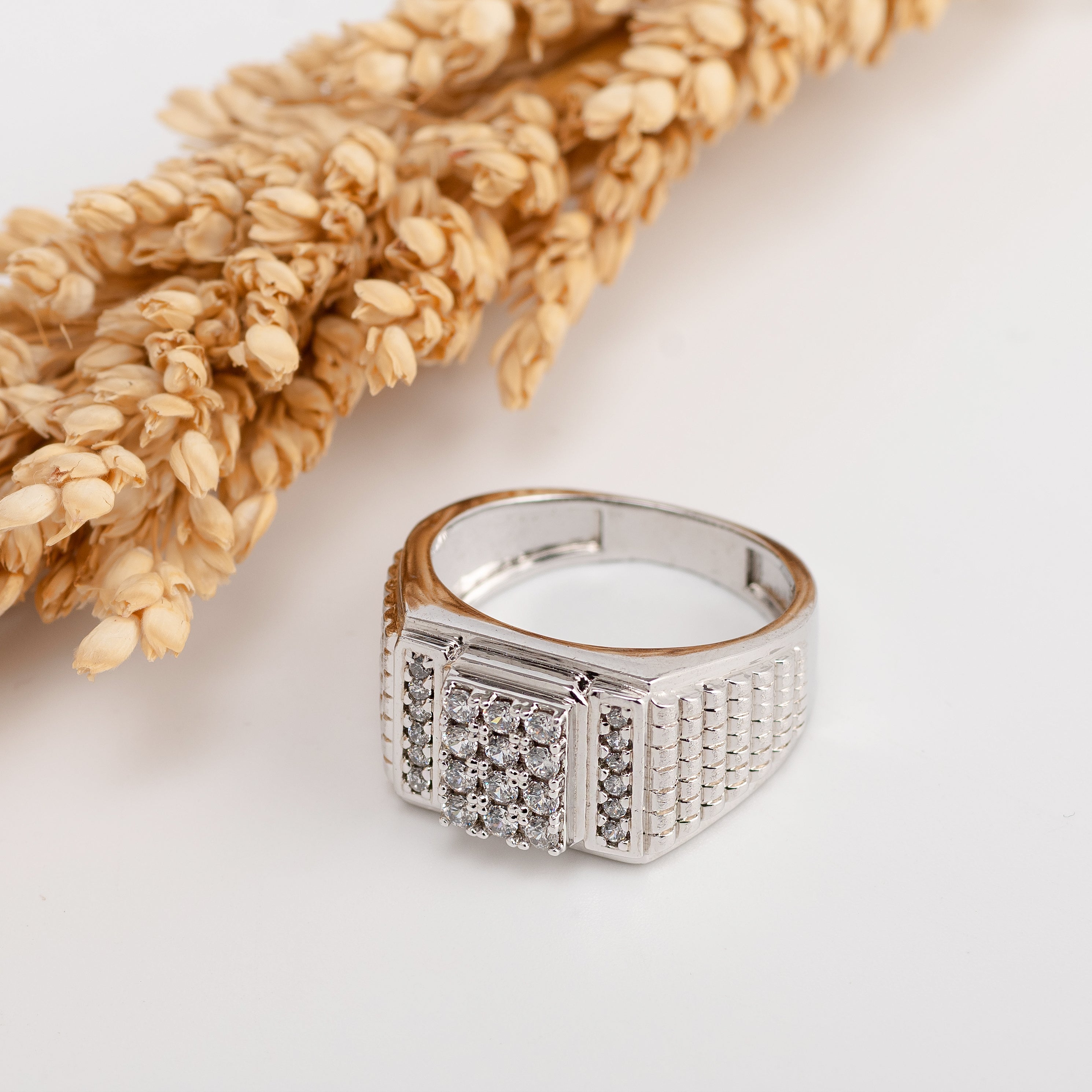 Imperial Grid Ring – Premium Pavé Statement Ring in Silver Finish