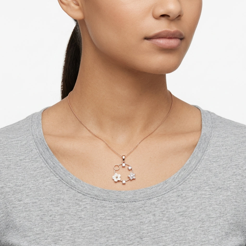 Luna Bloom Halo – Premium Floral Pendant Necklace in Rose Gold Finish