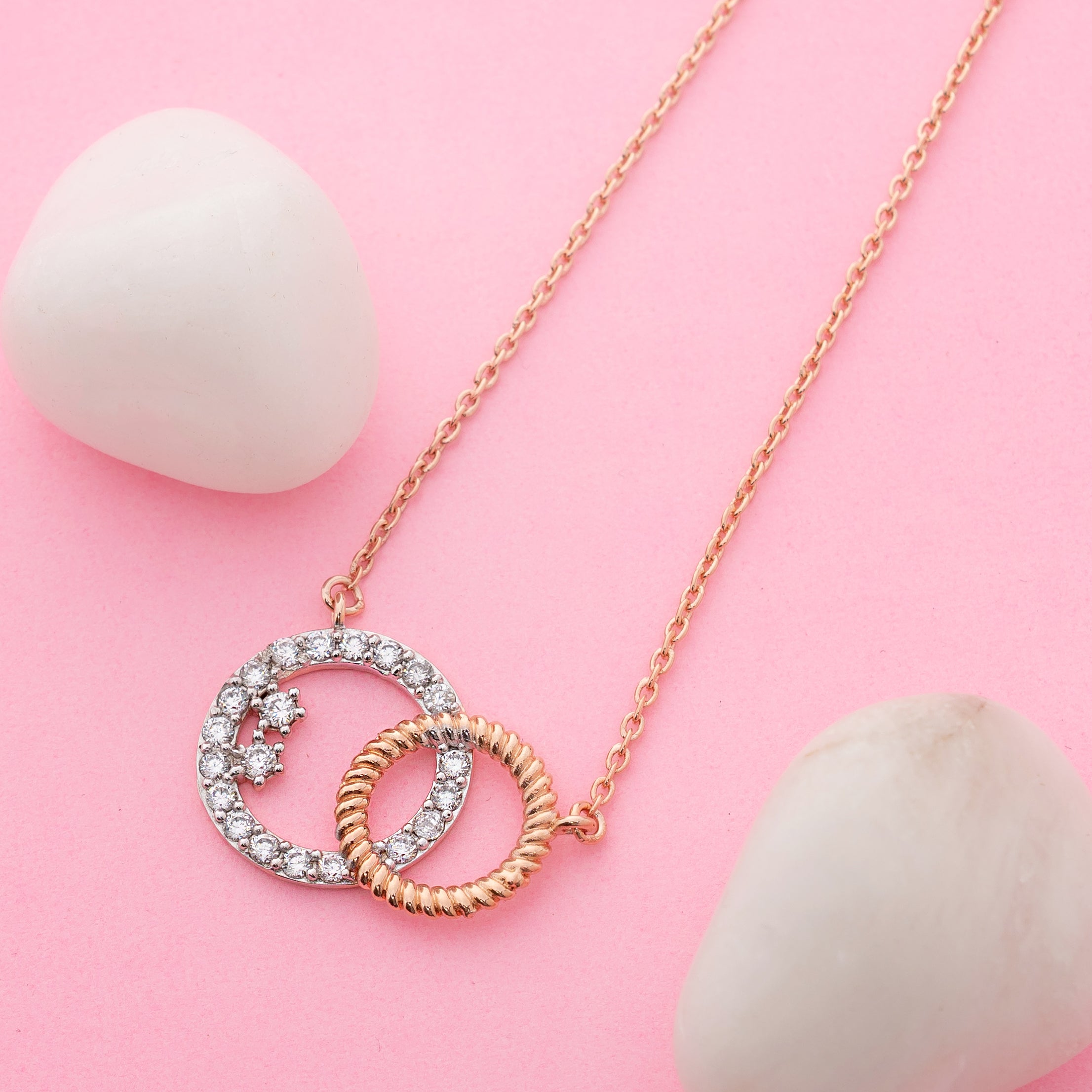 Celeste Dual Halo – Premium Pendant Necklace in Rose Gold Finish
