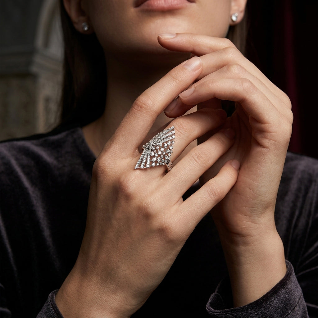 Aurelia Crown Ring – Premium Statement Ring in Silver Pavé Finish