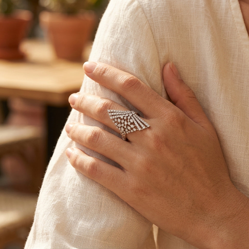 Aurelia Crown Ring – Premium Statement Ring in Silver Pavé Finish