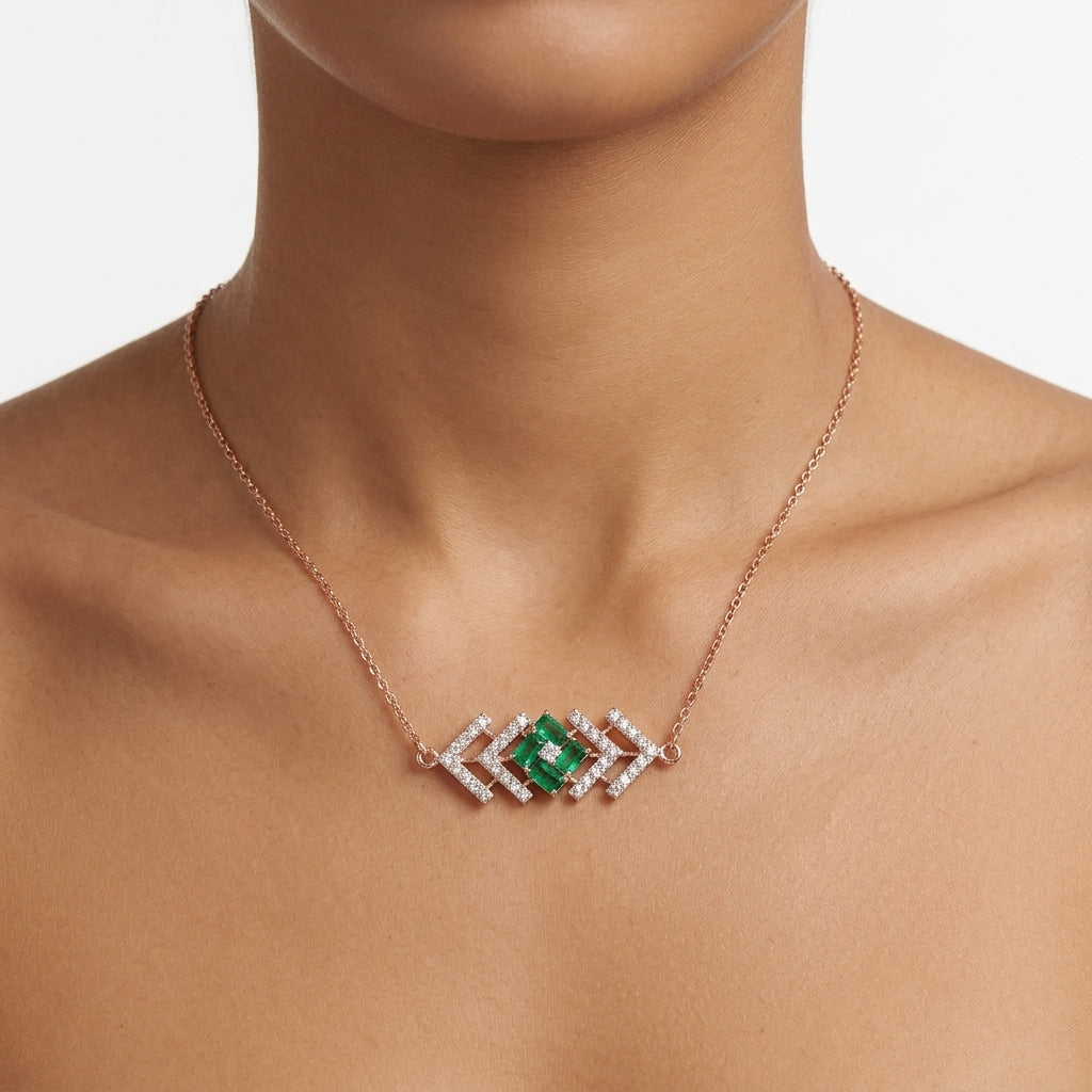 Emerald Vector – Premium Geometric Pendant Necklace in Rose Gold Finish