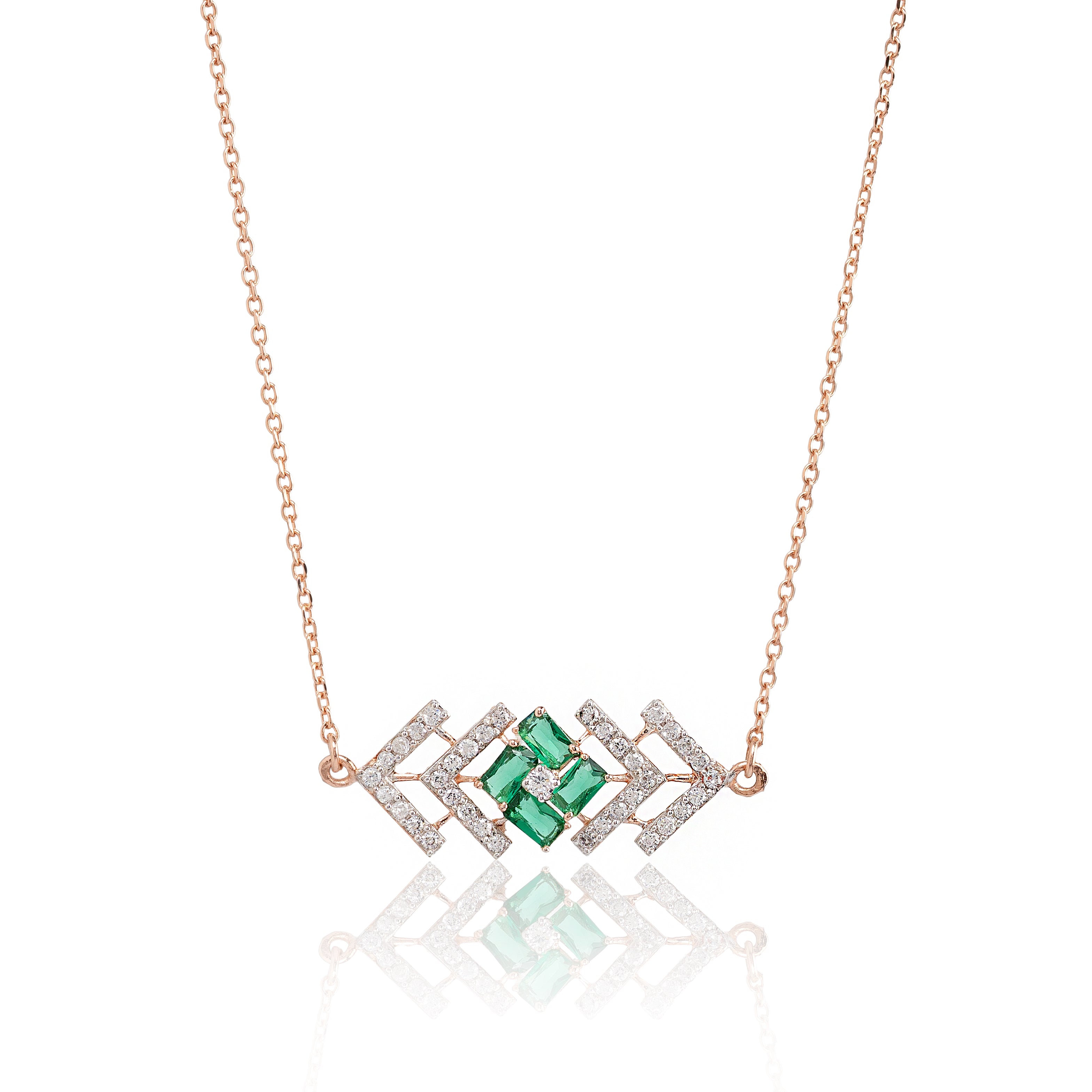 Emerald Vector – Premium Geometric Pendant Necklace in Rose Gold Finish
