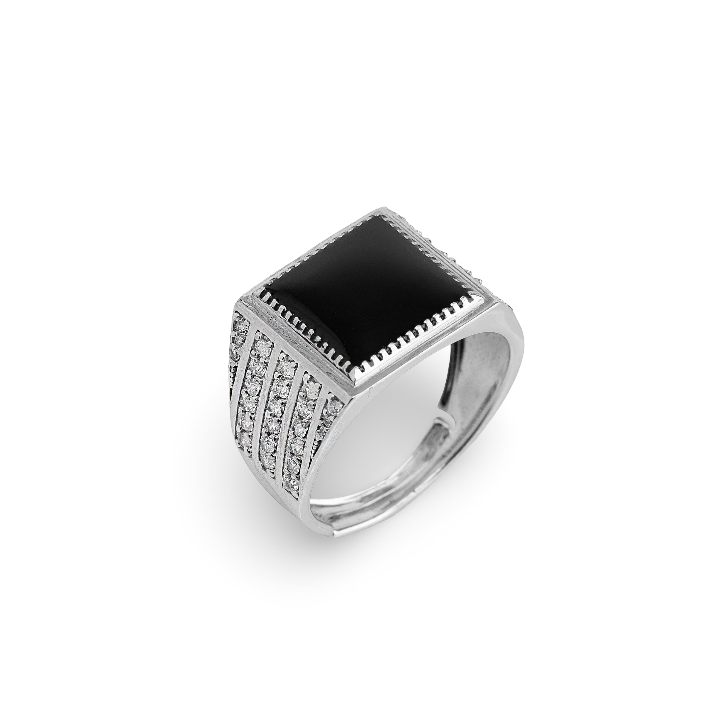 Noir Regent Ring – Premium Signet Ring in Silver & Black Enamel Finish