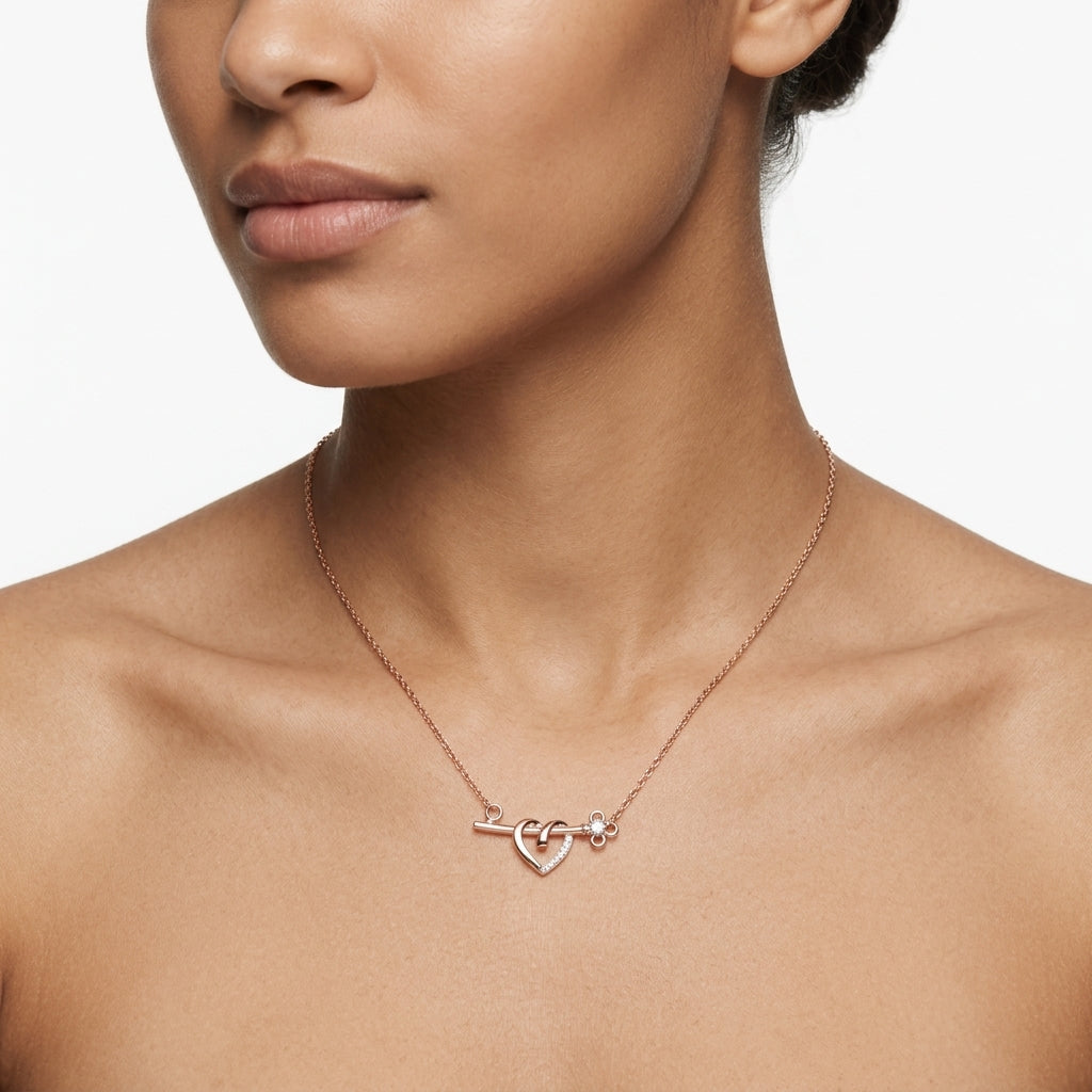 Velour Heart Lock – Premium Heart Pendant Necklace in Rose Gold Finish
