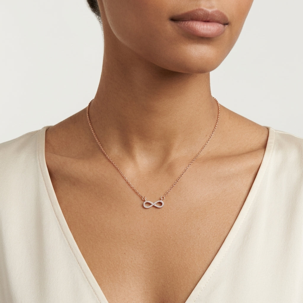 Infinity Gleam – Premium Infinity Pendant Necklace in Rose Gold Finish