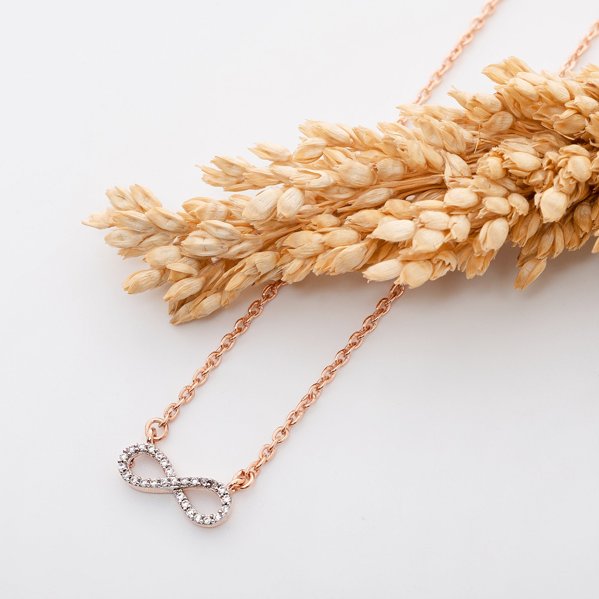 Infinity Gleam – Premium Infinity Pendant Necklace in Rose Gold Finish