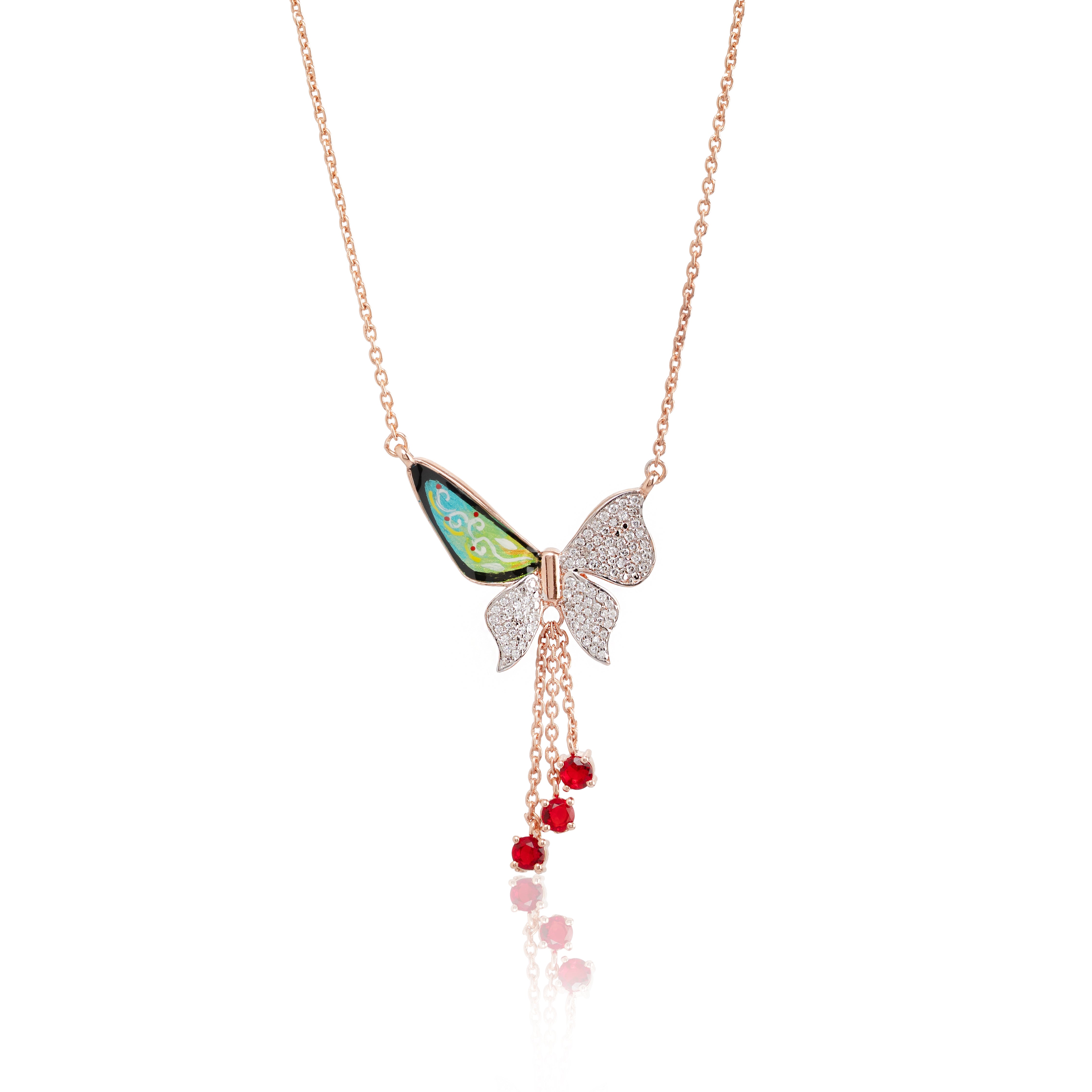 Ethereal Flutter Drop – Premium Butterfly Pendant Necklace in Rose Gold Finish