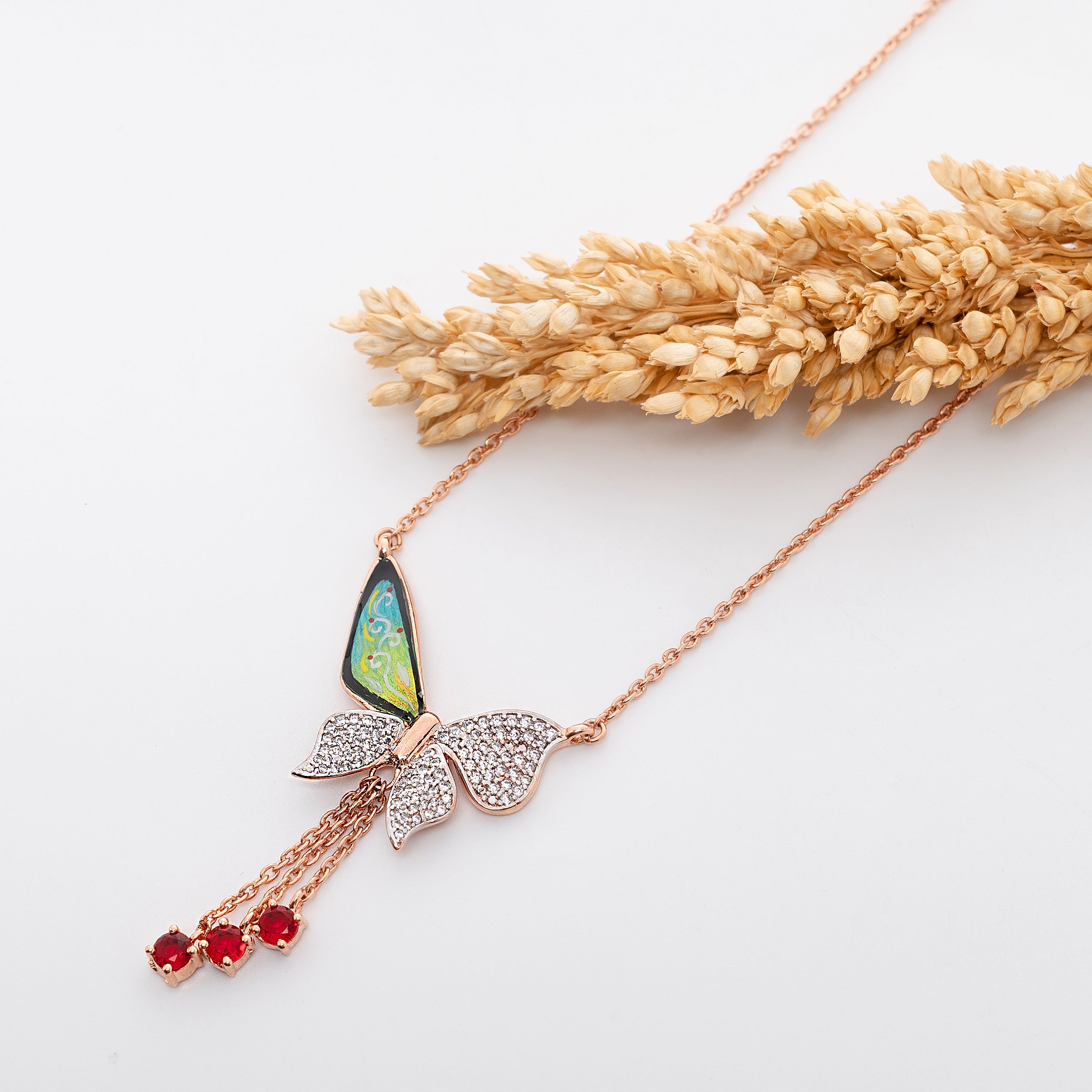 Ethereal Flutter Drop – Premium Butterfly Pendant Necklace in Rose Gold Finish