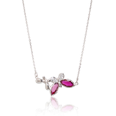 Crimson Bloom Link – Premium Floral Pendant Necklace in White Gold Finish