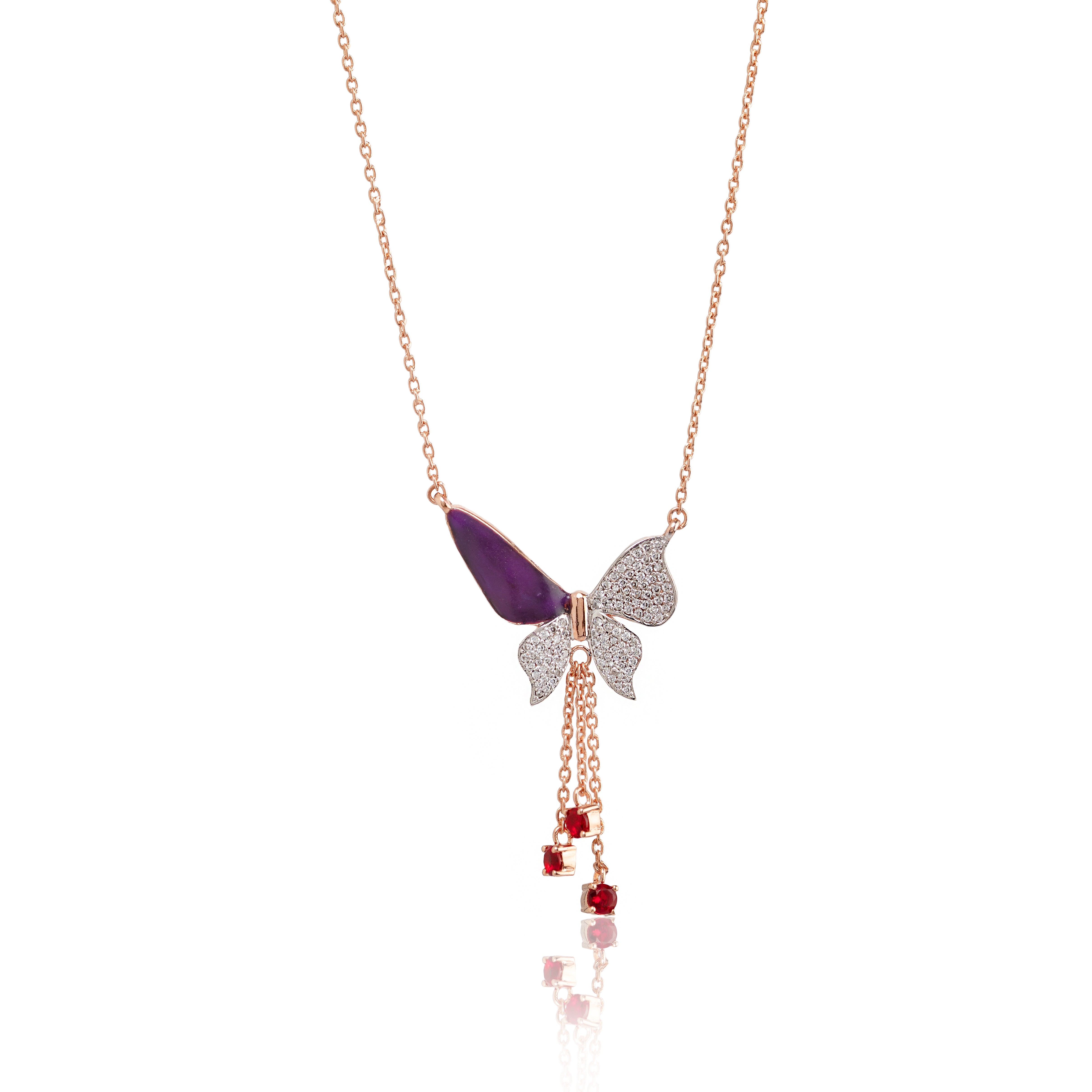 Violet Drift Drop – Premium Unisex Butterfly Pendant Necklace in Rose Gold Finish