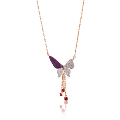 Violet Drift Drop – Premium Unisex Butterfly Pendant Necklace in Rose Gold Finish