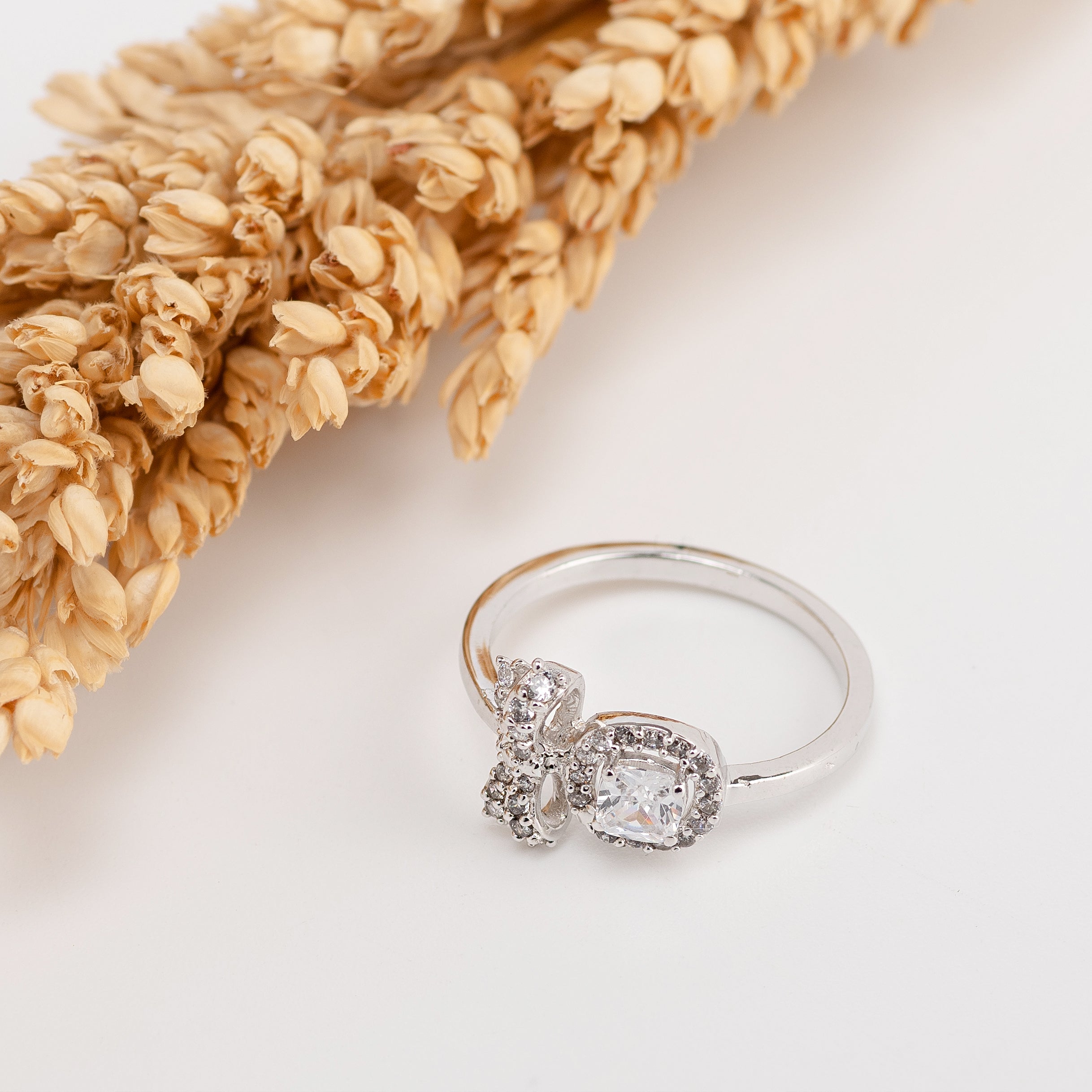 Celeste Heart Ring – Premium Halo Ring in Silver Finish