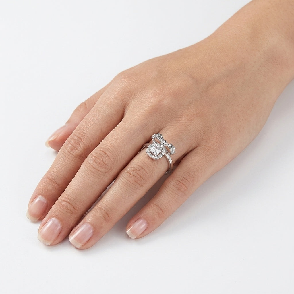 Celeste Heart Ring – Premium Halo Ring in Silver Finish