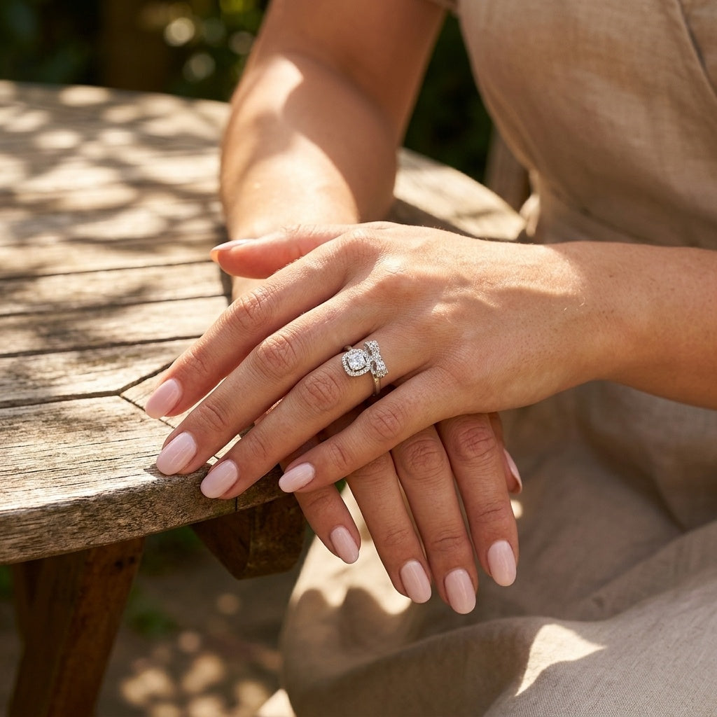 Celeste Heart Ring – Premium Halo Ring in Silver Finish